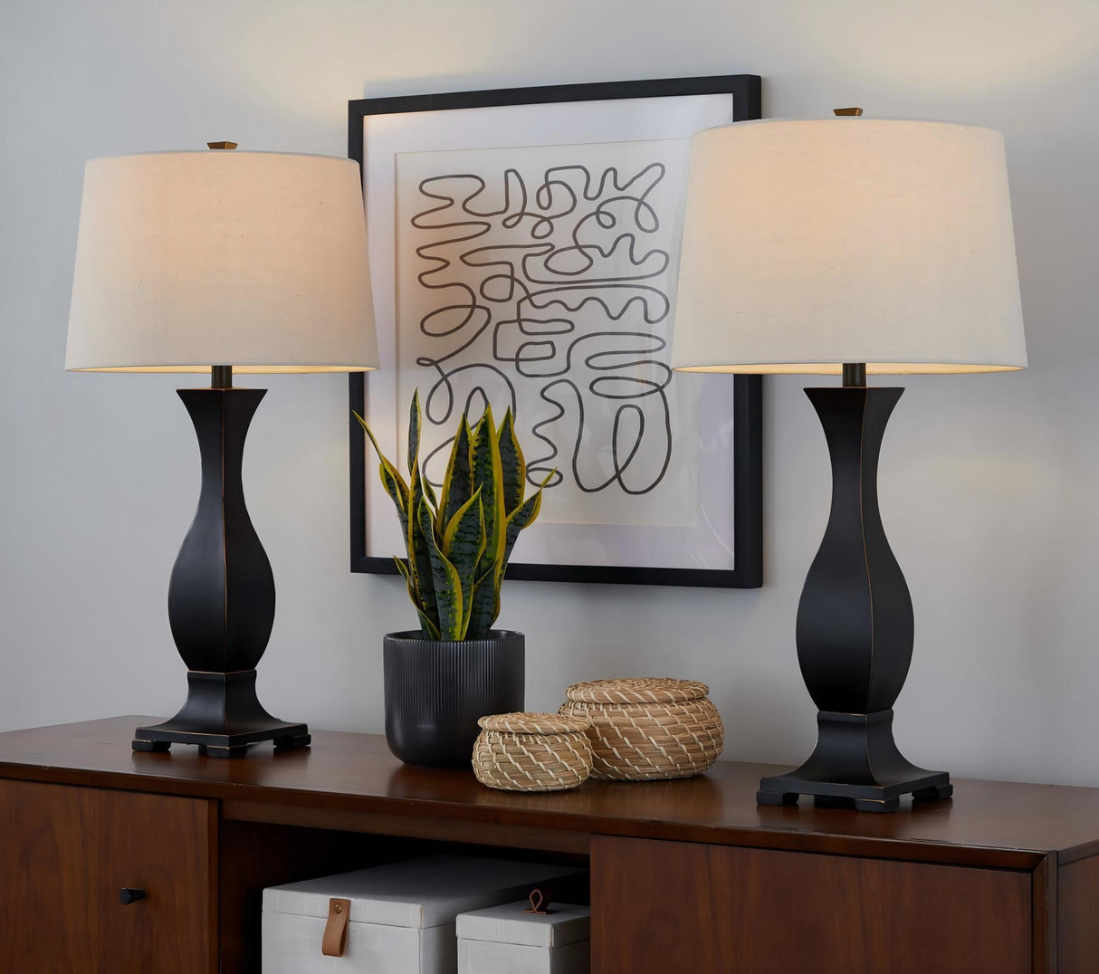 Riley - Contemporary Table Lamp (Set of 2) - Oil Rubbed Bronze / Oat