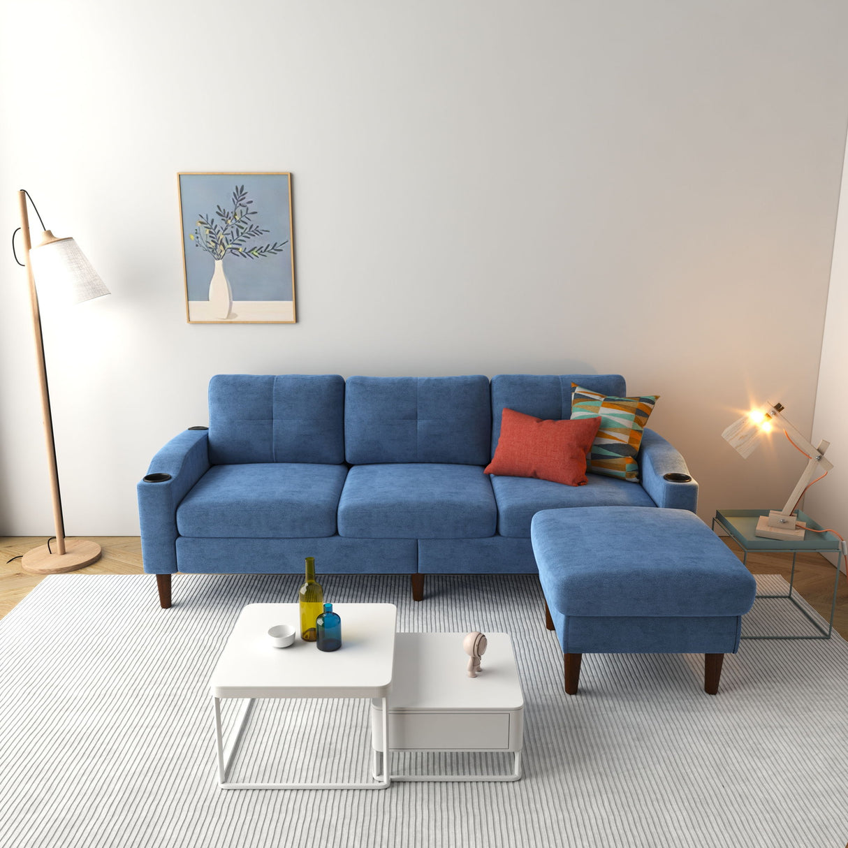 3 Seater Convertible Combination L Shaped Sofa With Footstools With Storage