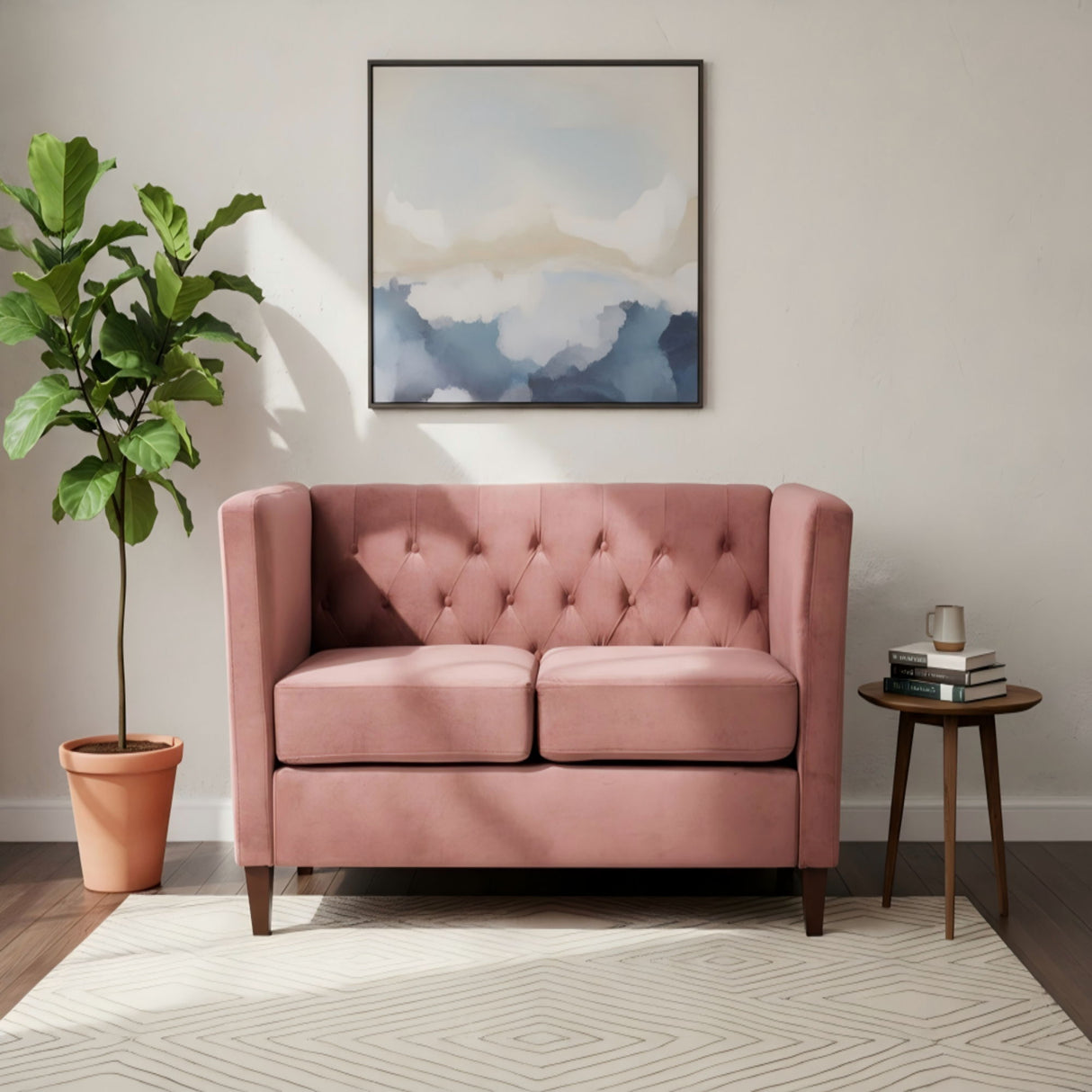 Button Tufted Loveseat, 2 Seater With Square Arm Couch For Living Room