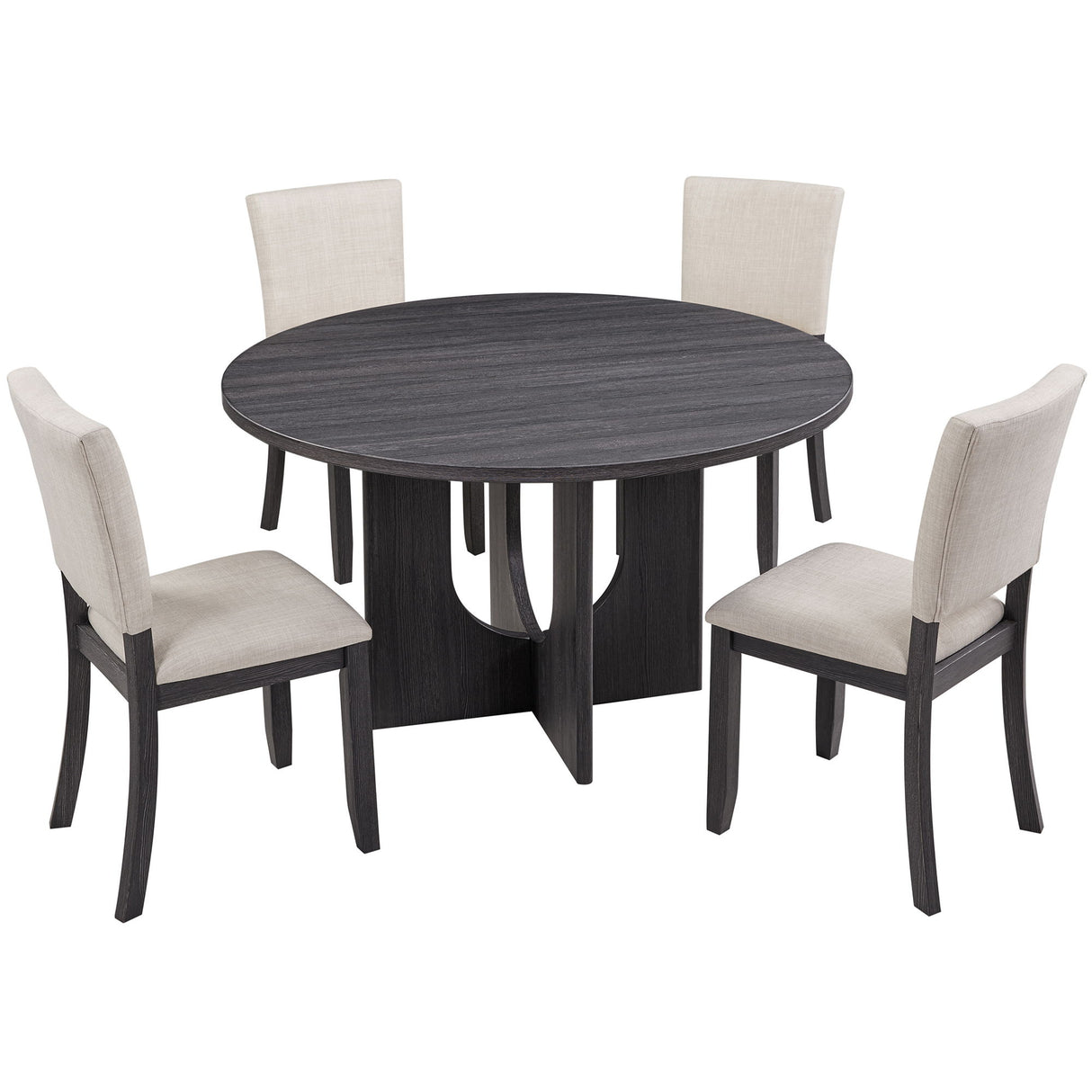 Round Dining Set With 4 Upholstered Dining Chairs