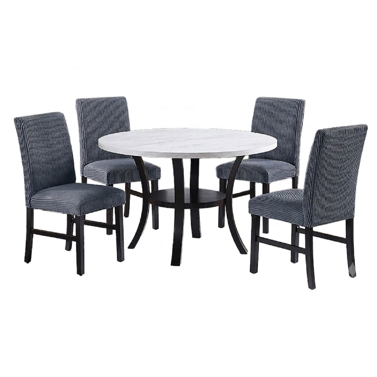 5 Piece Dining Set Chairs, Table With Lower Shelf - Black / Dark Gray / White