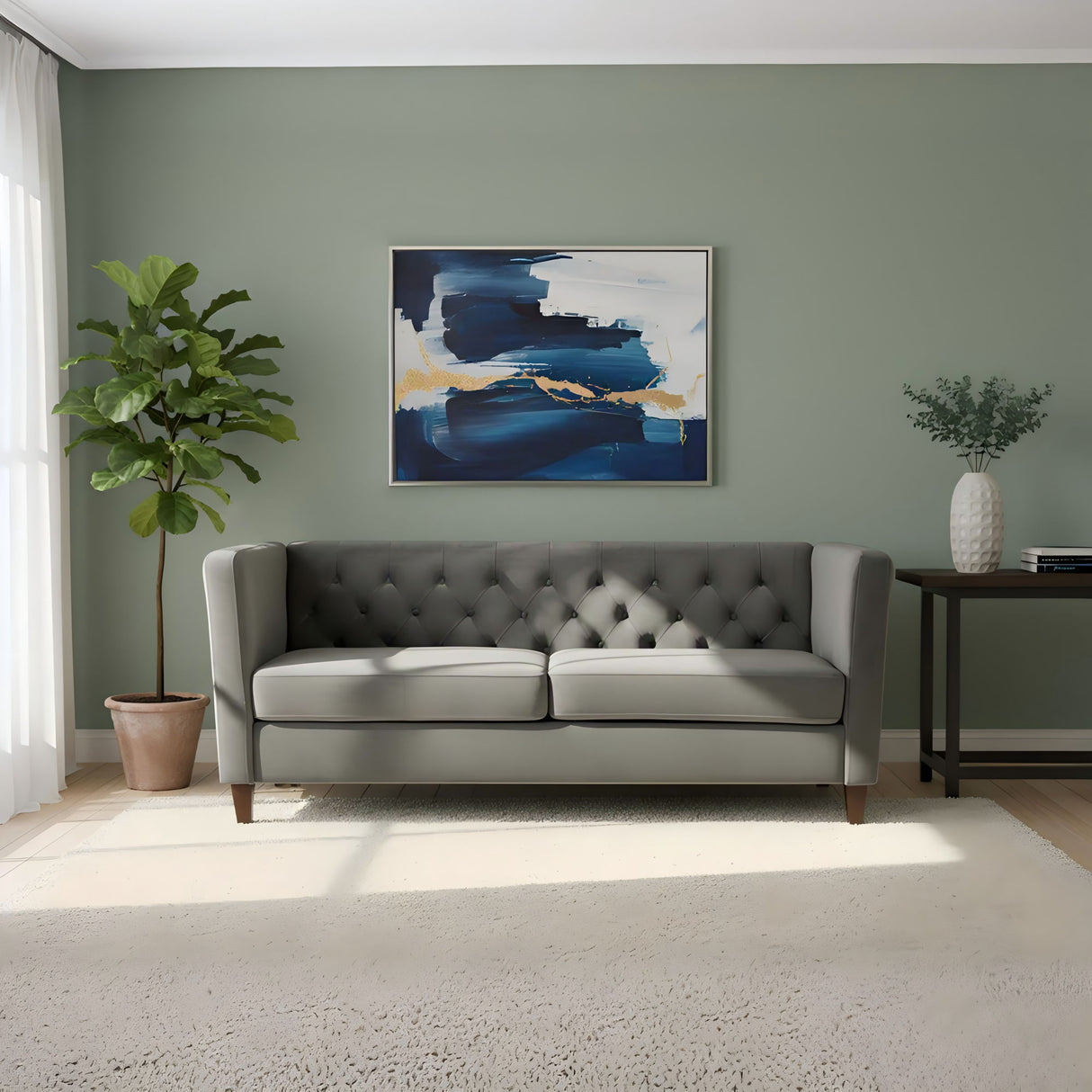 Button Tufted 3 Seater Sofa For Living Room