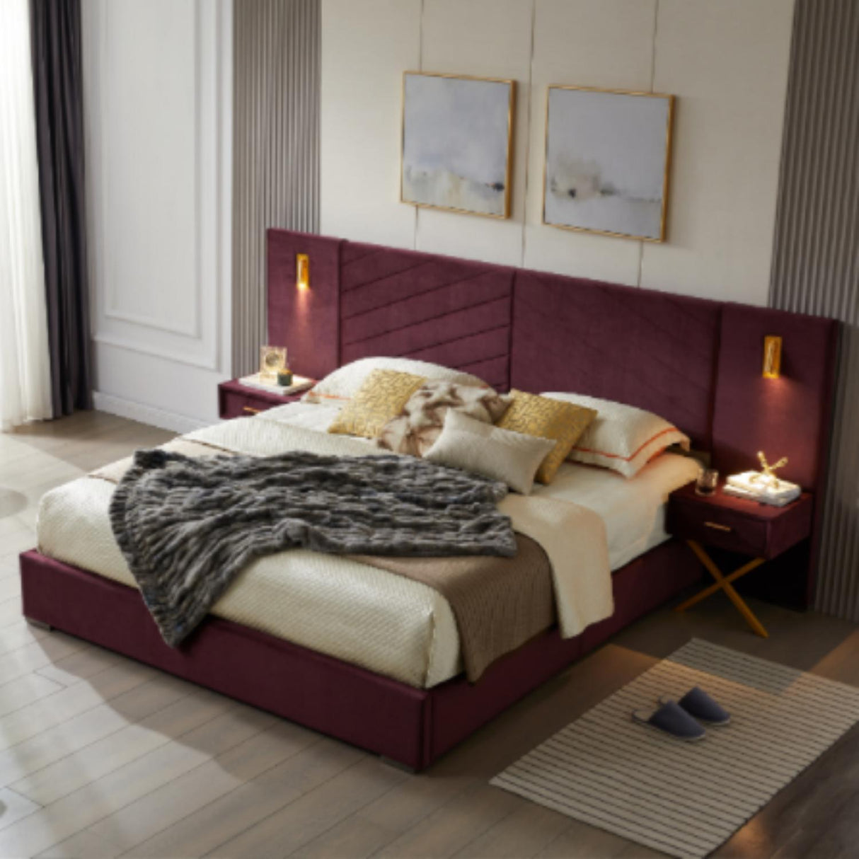 Comfortable Upholstered Bed With Vertical Channel Tufted Wingback Headboard