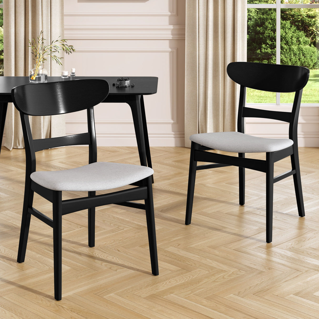 Mid Century Dining Chairs With Cushioned Seats And Wood Frame (Set of 2)