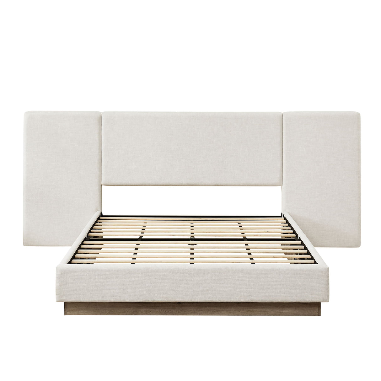 Muse - Queen Upholstered Platform Bed Frame - Ivory / Light Gray / Camel Oak