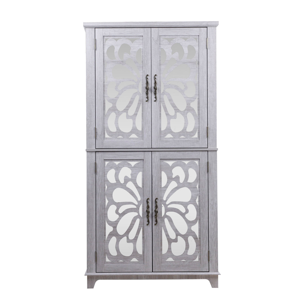Modern Sideboard Buffet With 4 Mirrored Doors, Adjustable Shelves