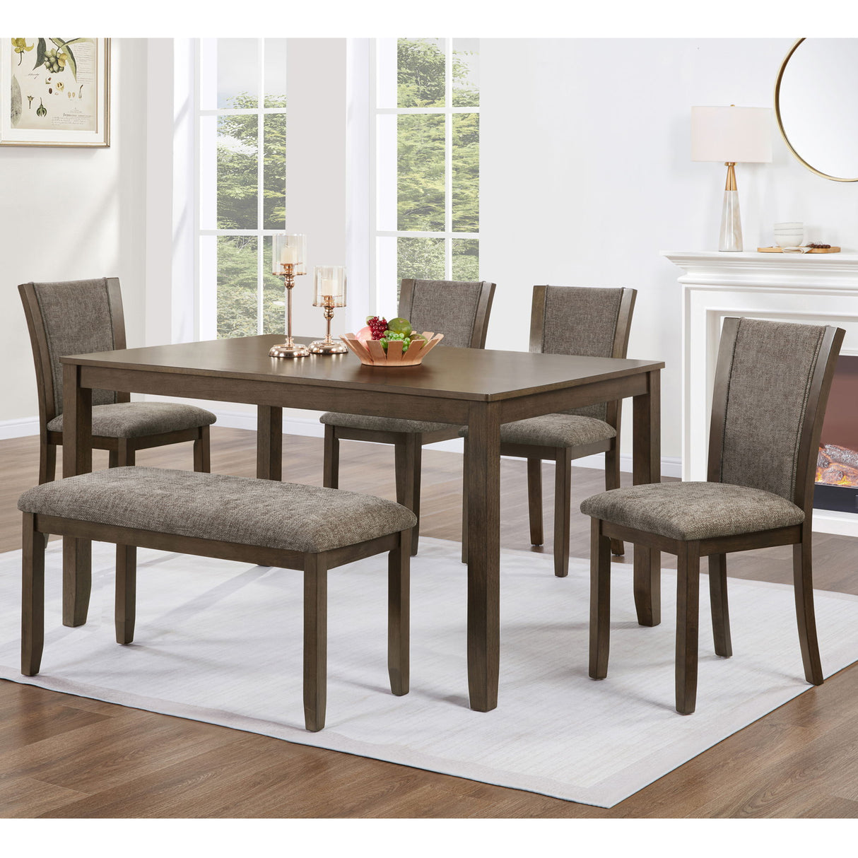 Dining Table Set With Upholstered Chairs, Rectangular Dining Table Set