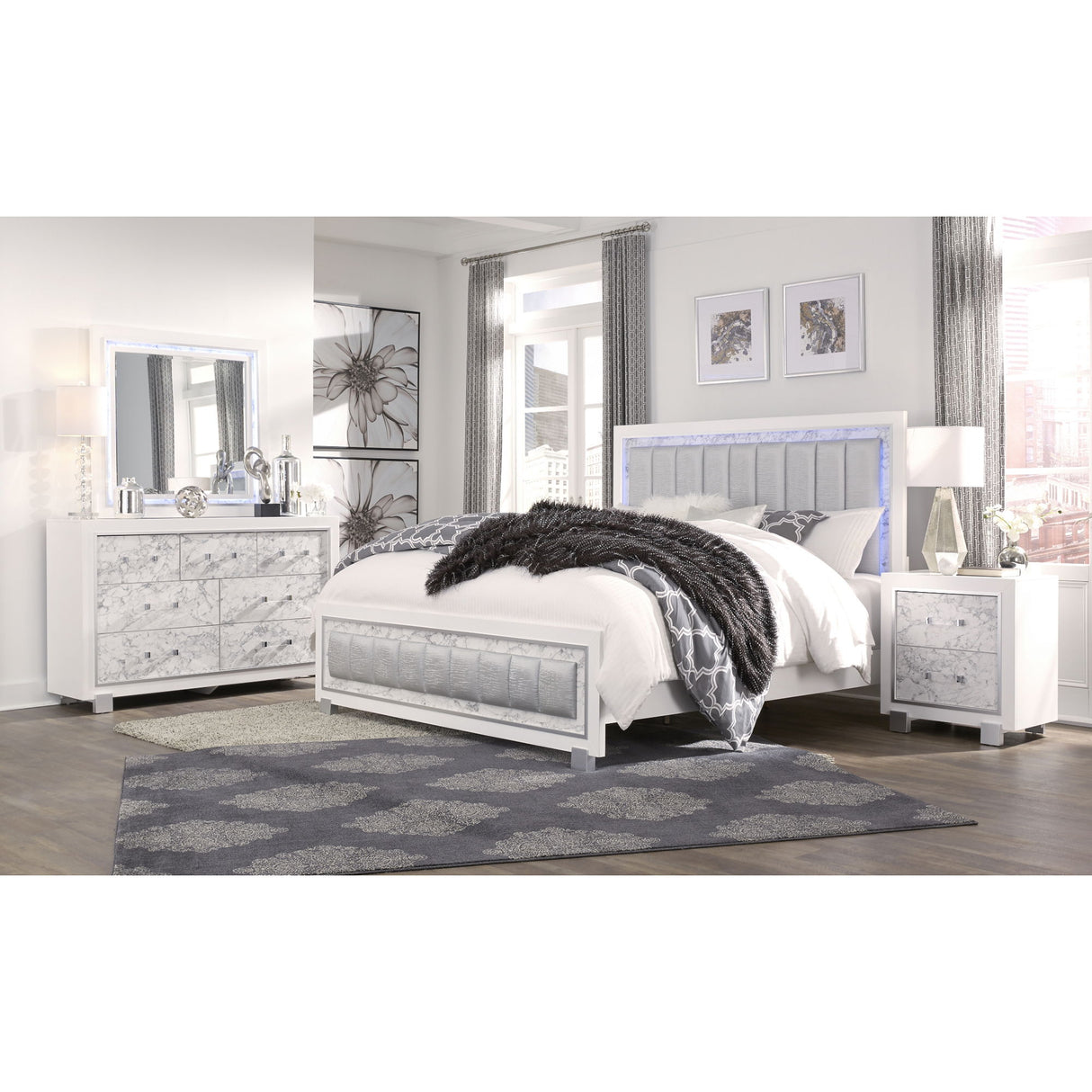 Skye - Marble Nightstand - White