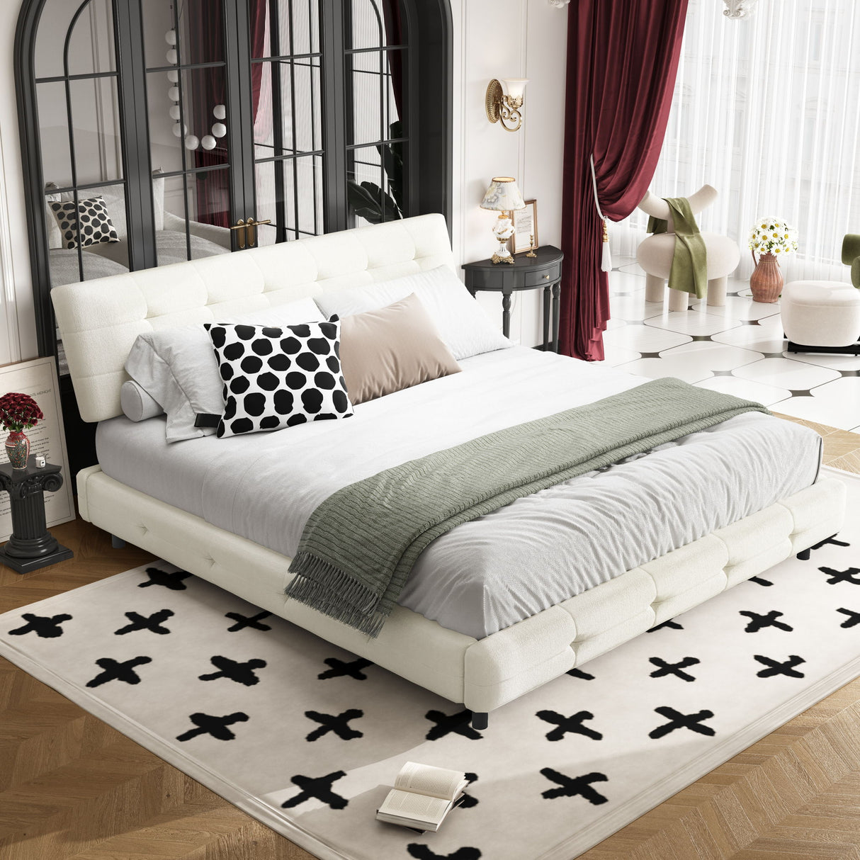 Tufted Headboard With Extra-Large Ultra-Soft Cloud Pillow Design