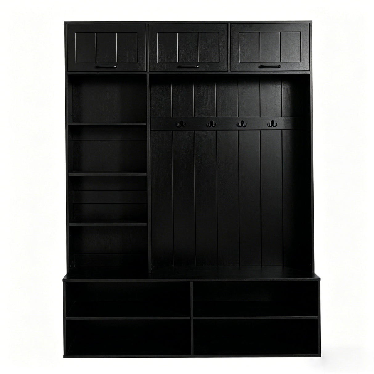 Hall Tree With Bench And Shoe Storage, 5 In 1 Entryway Bench With Coat Rack, Storage Organizer Cabinet With 4 Hooks For Hallway - Black