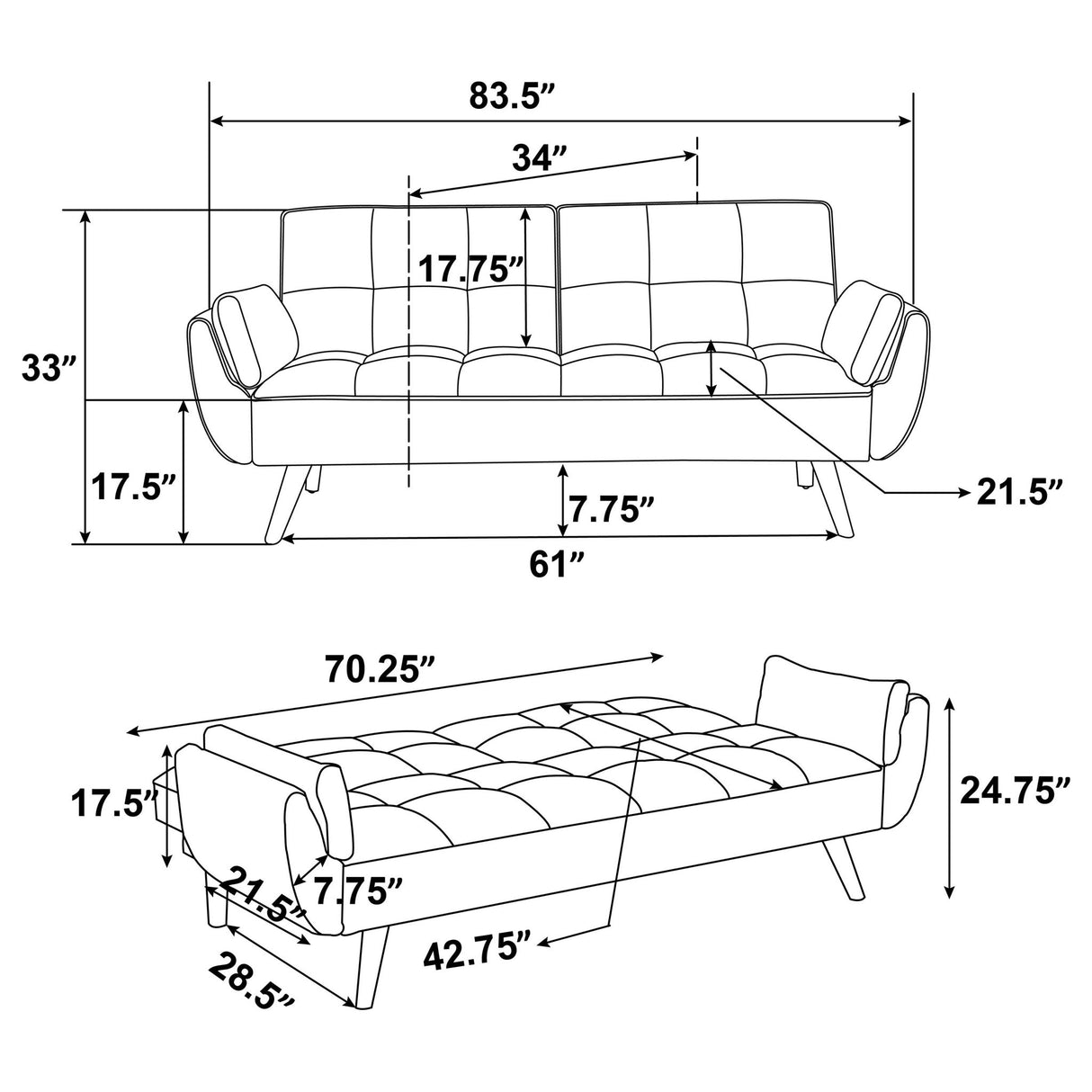 Caufield - Tufted Convertible Sofa Bed Upholstered - Gray