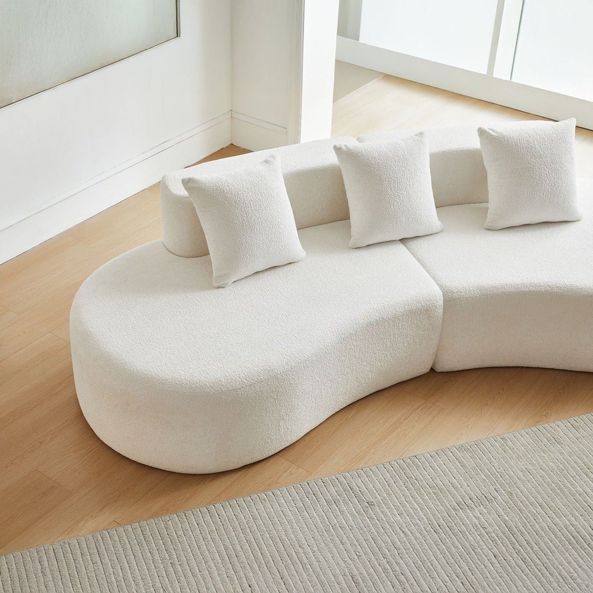 Curved Boneless Couch, Half Moon Sofa, 5 Seat Couch With High Density Foam Filled For Living Room - White