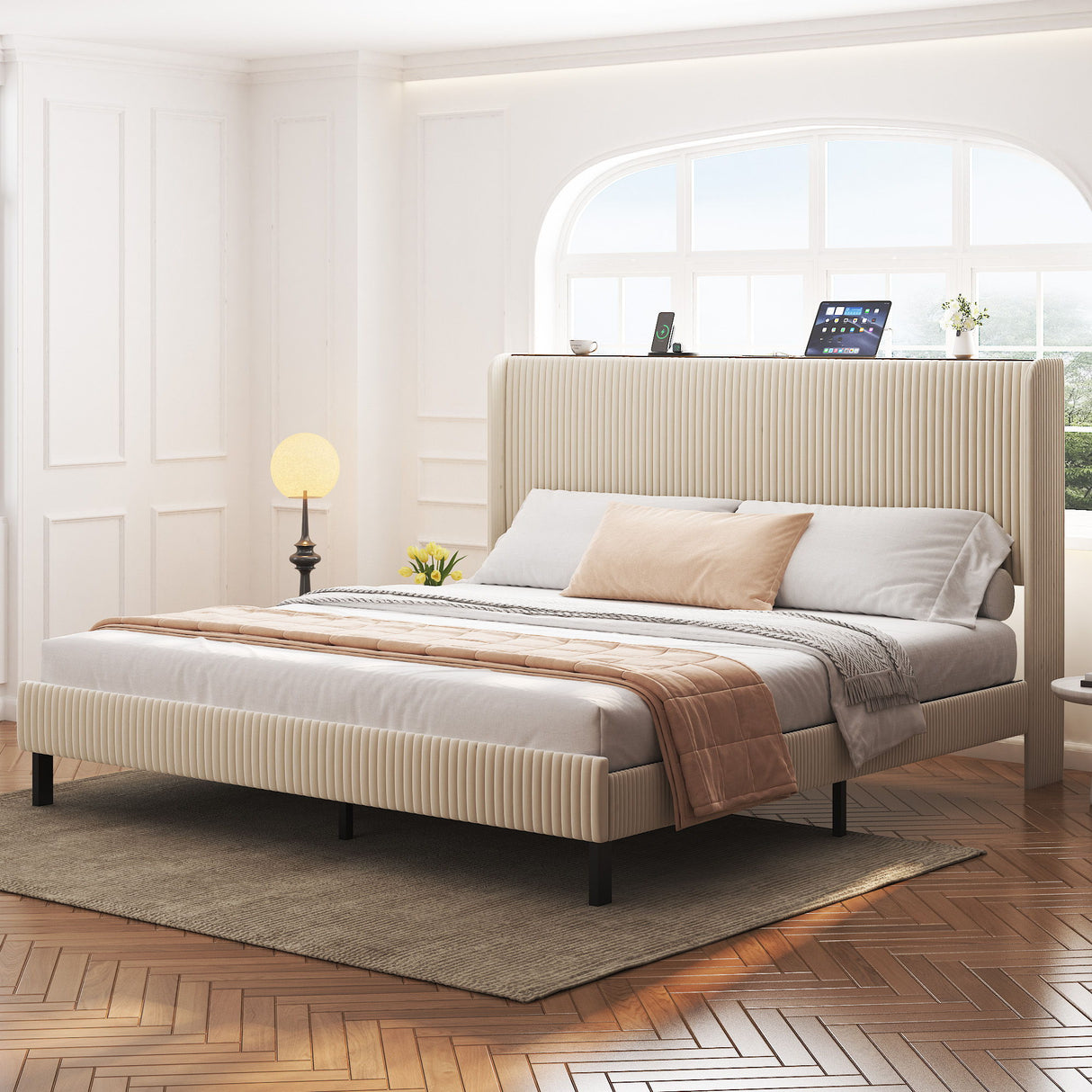 Platform Bed With Metal Frame And Charging Station