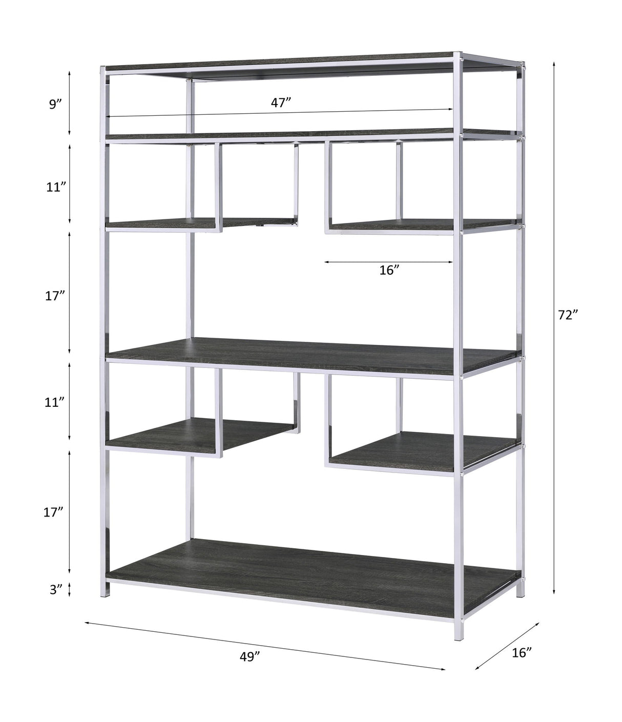 Vonara - Bookshelf - Chrome / Gray / Oak