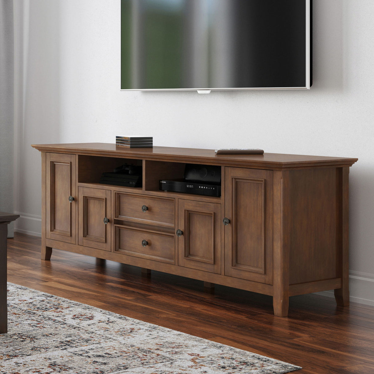 Amherst - Wide TV Media Stand - Rustic Natural Aged Brown