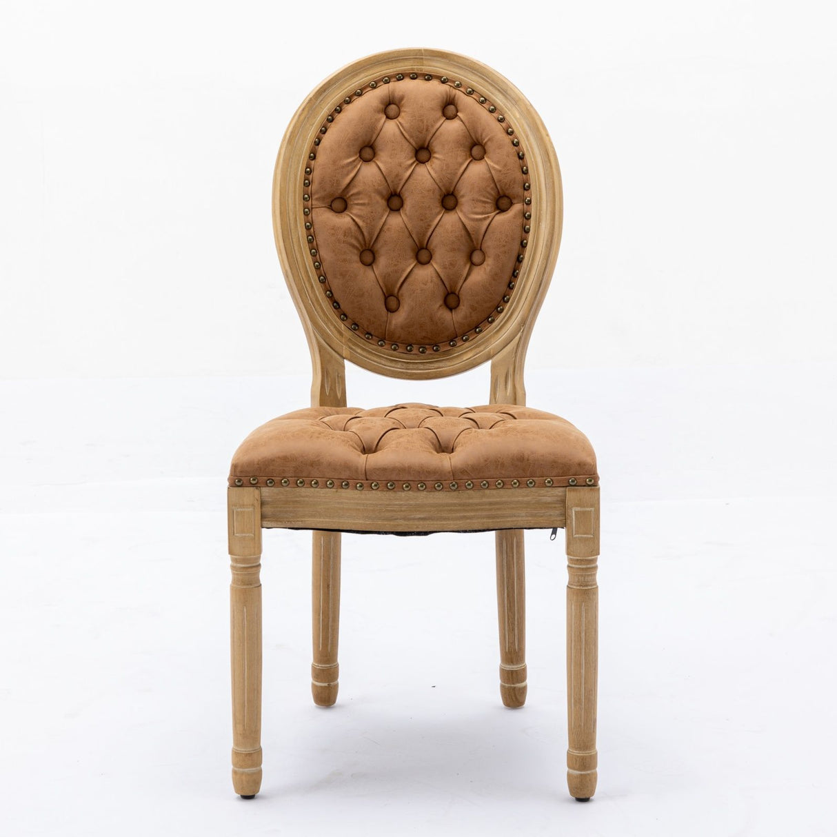French Style Solid Wood Frame Antique Painting, Hand-Pulled Buckle Decoration Artificial Dining Chair With Nailhead Trim, Wood Legs