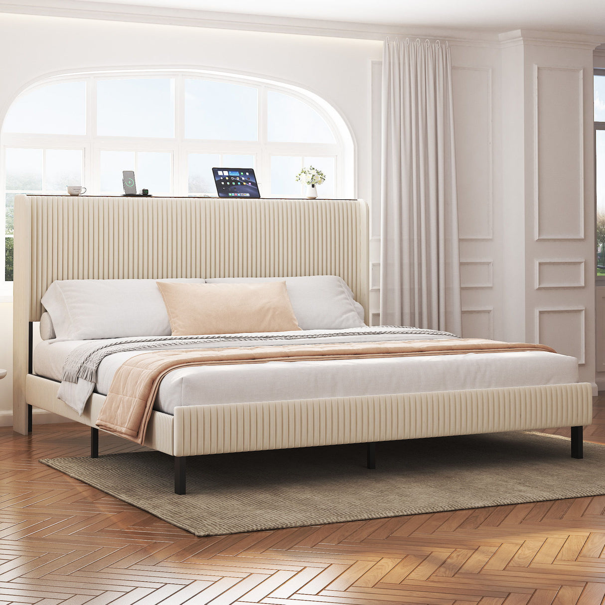 Platform Bed With Metal Frame And Charging Station
