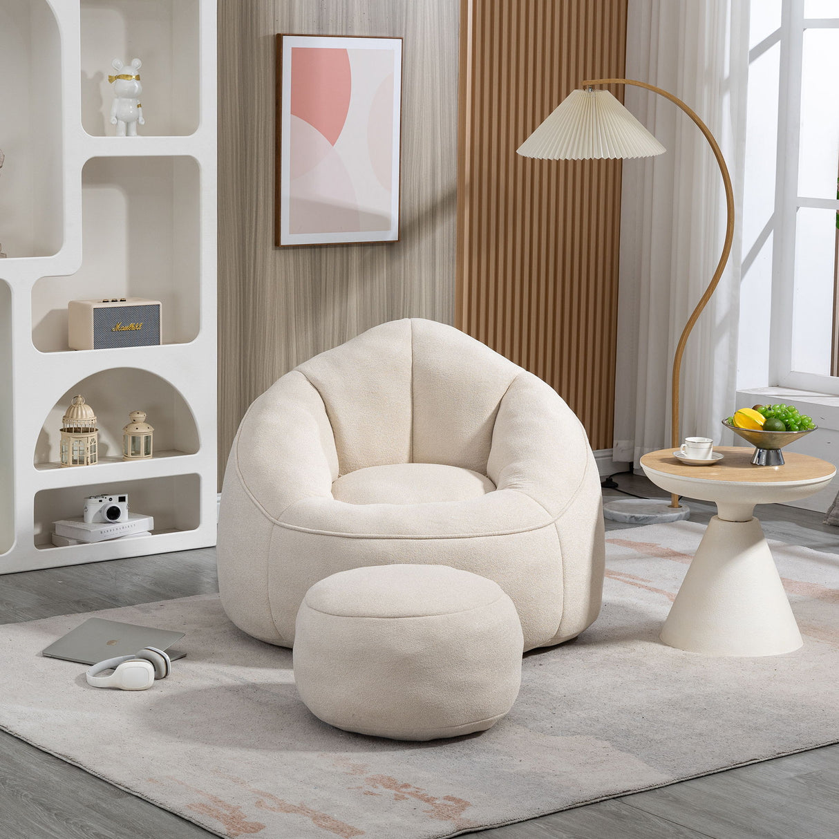 Bedding Bean Bag Sofa Chair High Pressure Foam With Footrest