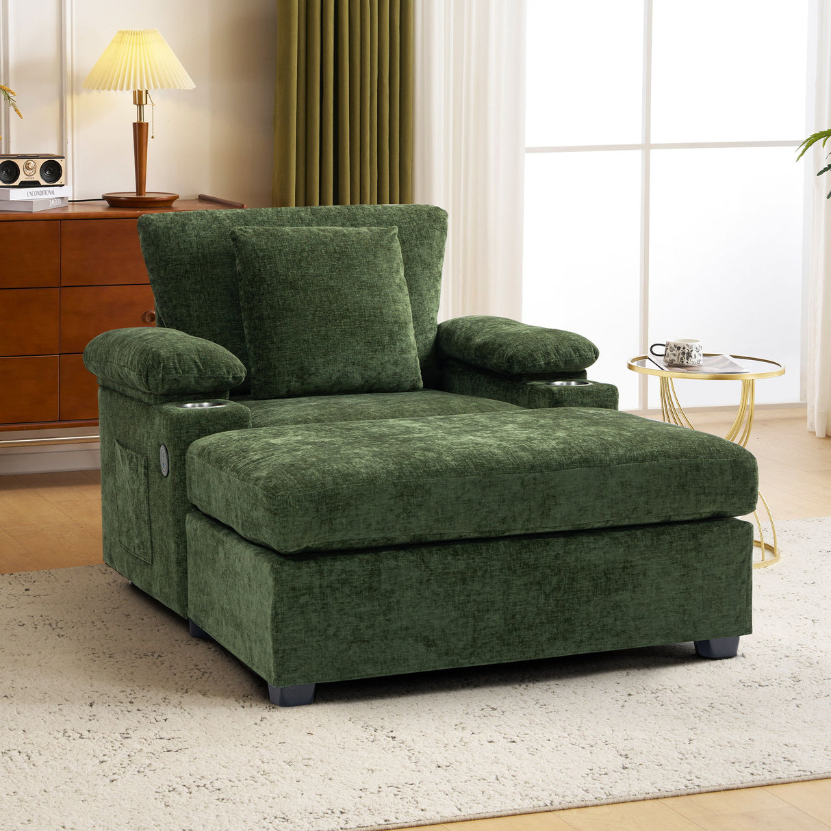 Modern Oversized Chair With Ottoman, Cupholders And USB Charging Ports