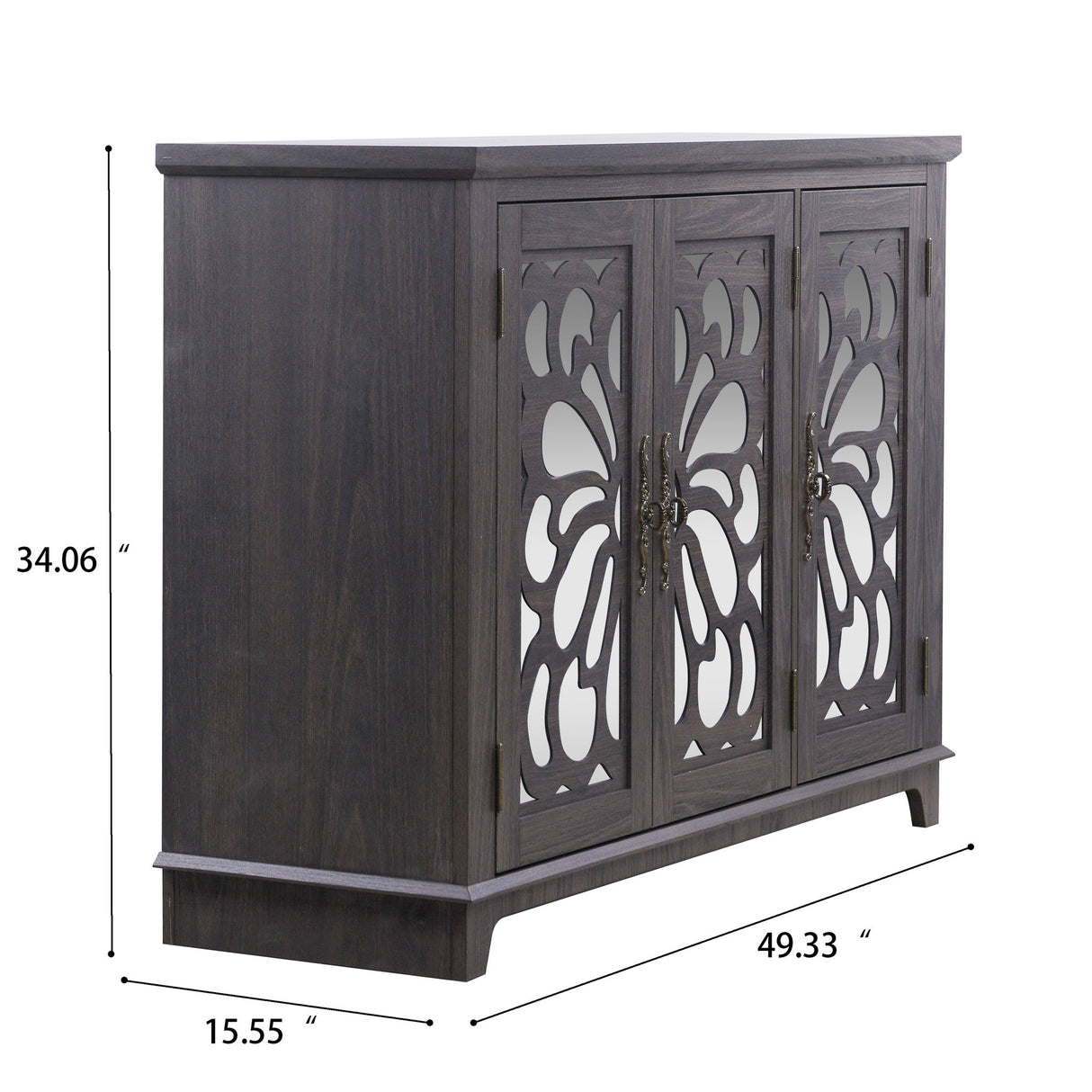 Spacious Countertop Sideboard With 3 Mirrored Doors, Adjustable Shelves - Dark Brown