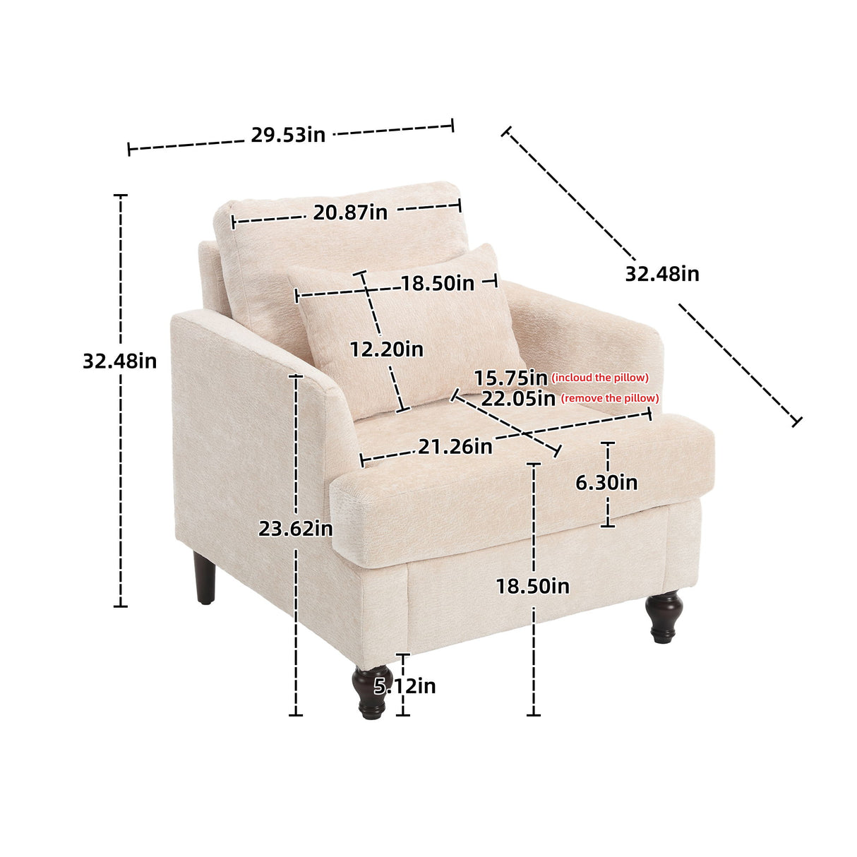 Modern Mid Century Wood Frame Armchair With Tufted Design