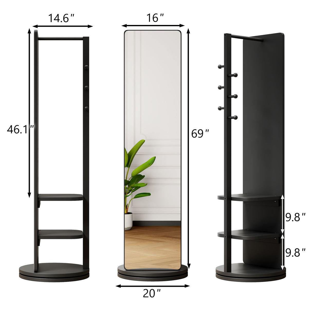 3 In 1 Multifunctional Full Length Clothing Mirror