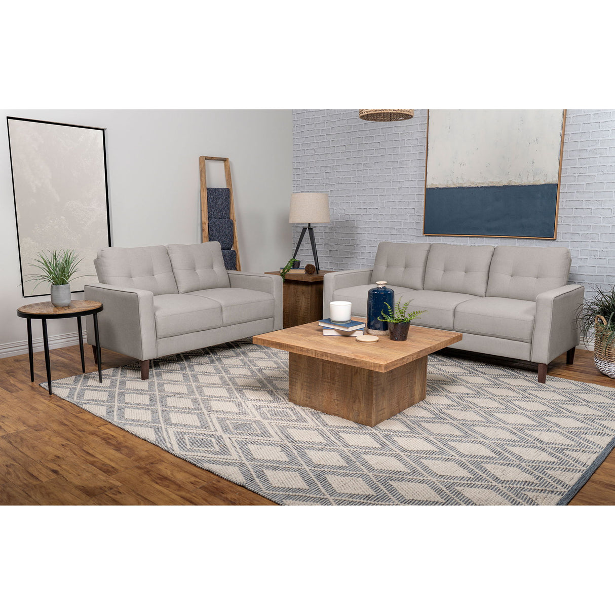 Harvey - 2 Piece Upholstered Tufted Sofa Set - Beige