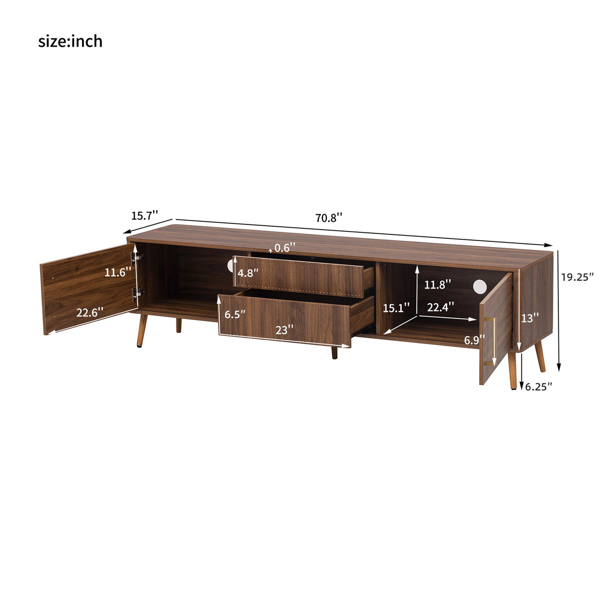 TV Stand With 2 Drawers, Media Console Table For TVs Up To 80'' For Living Room - Walnut