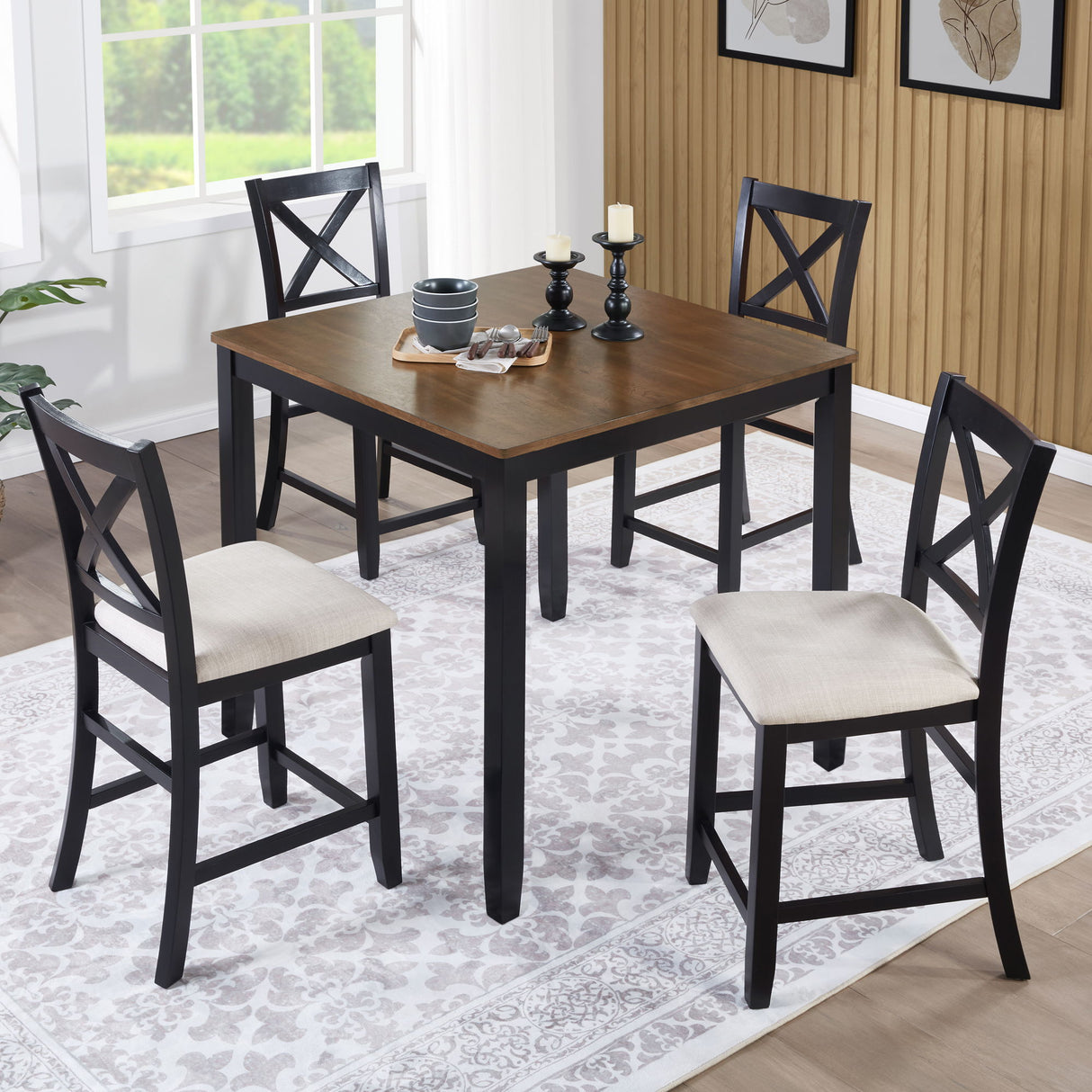 5 Piece Counter Height Dining Table Set With 4 Chairs