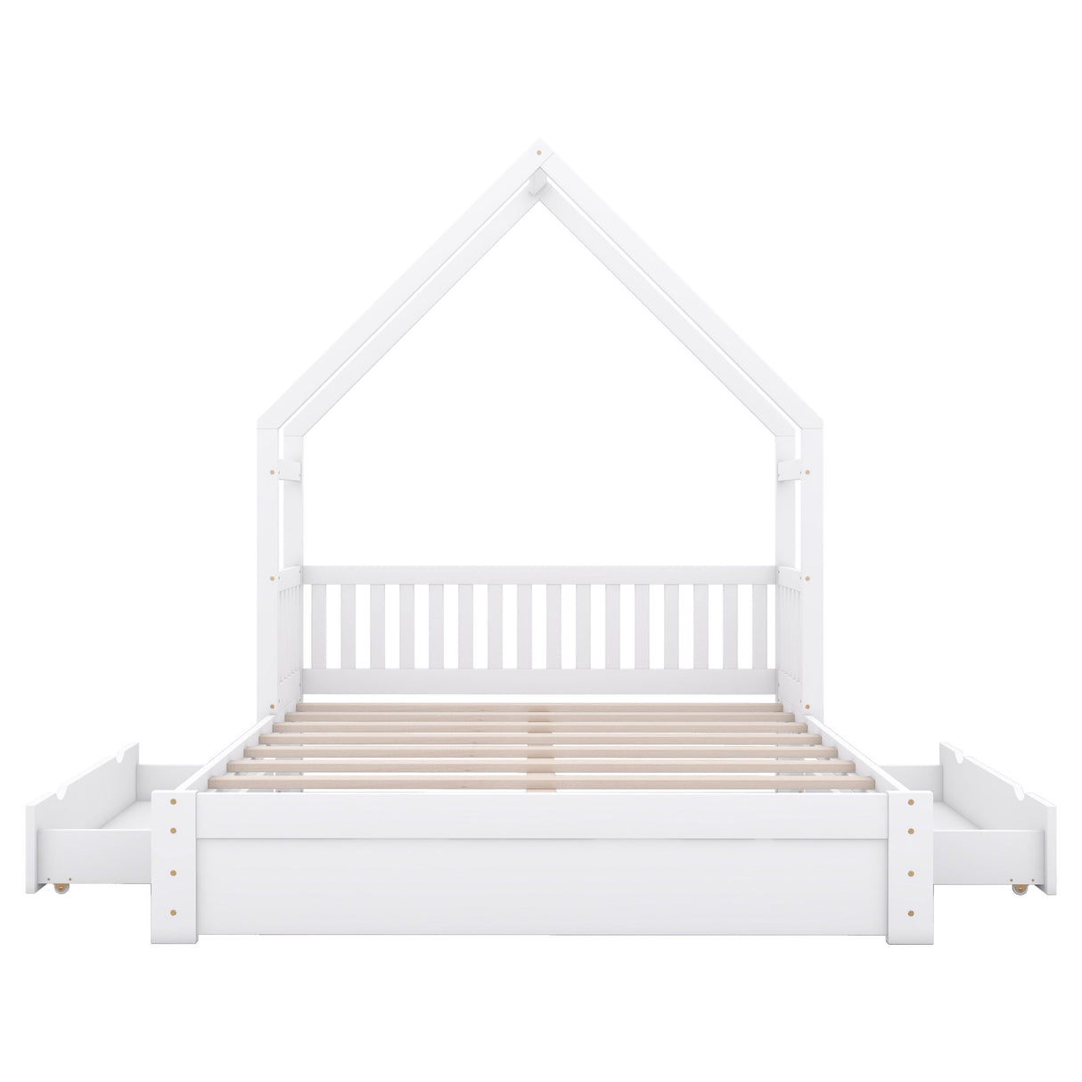 House Style Platform Bed With Guardrail And 2 Drawers