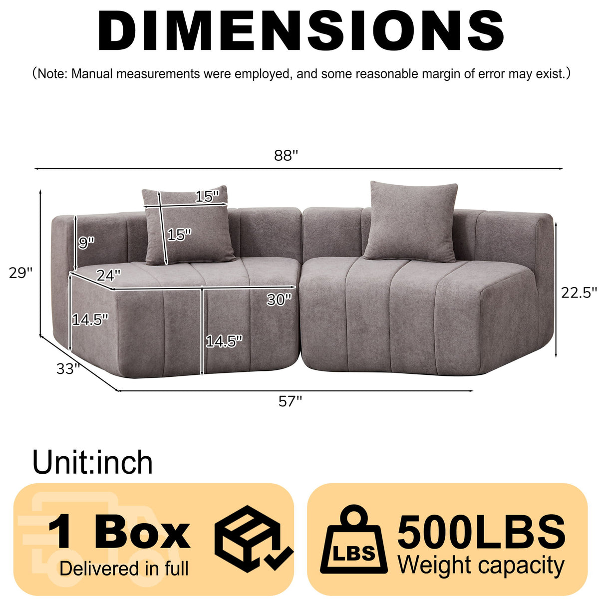 Curved Sectional Sofa With 2 Pillows For Living Room - Gray