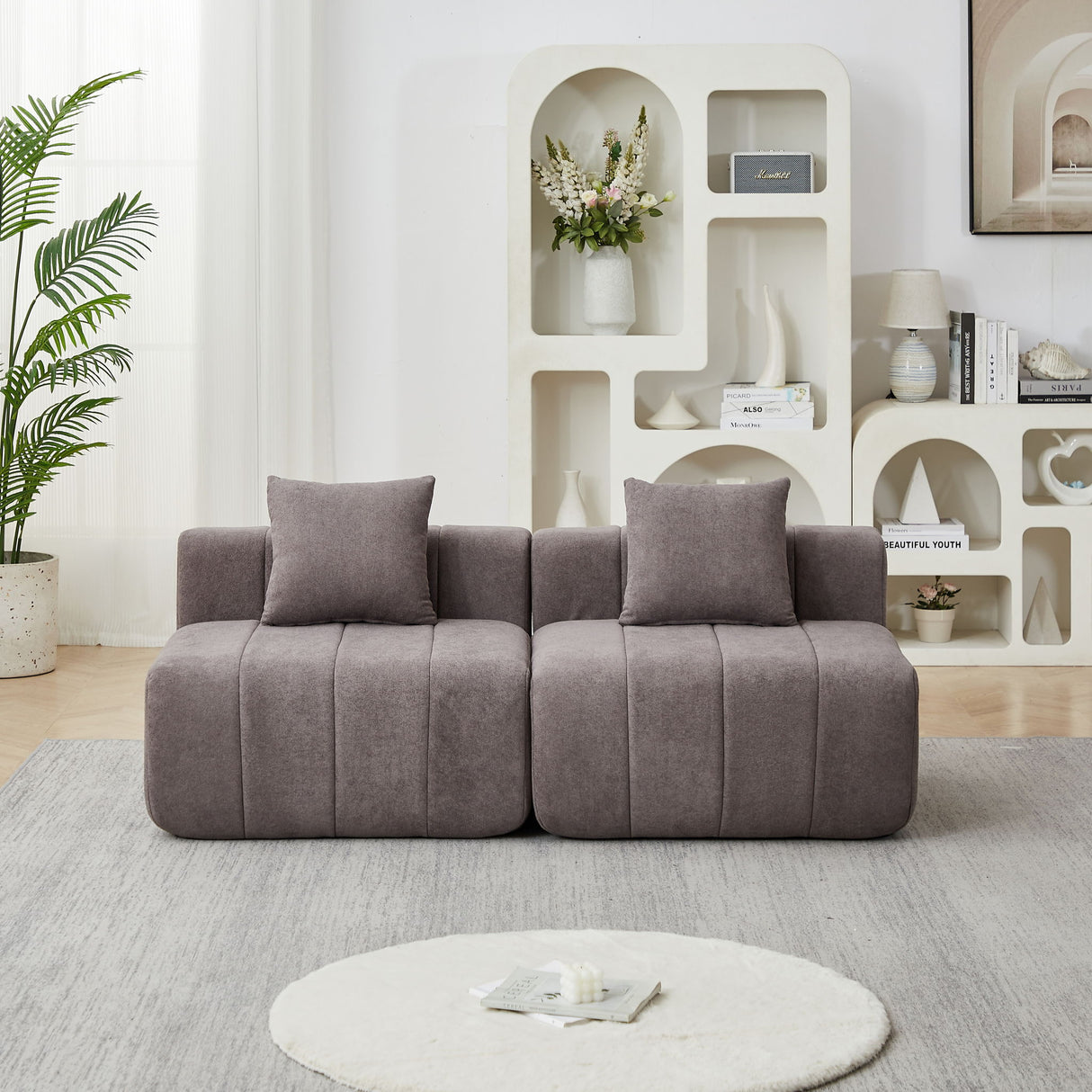Modular Sectional Sofa With 2 Pillows, Symmetrical Design