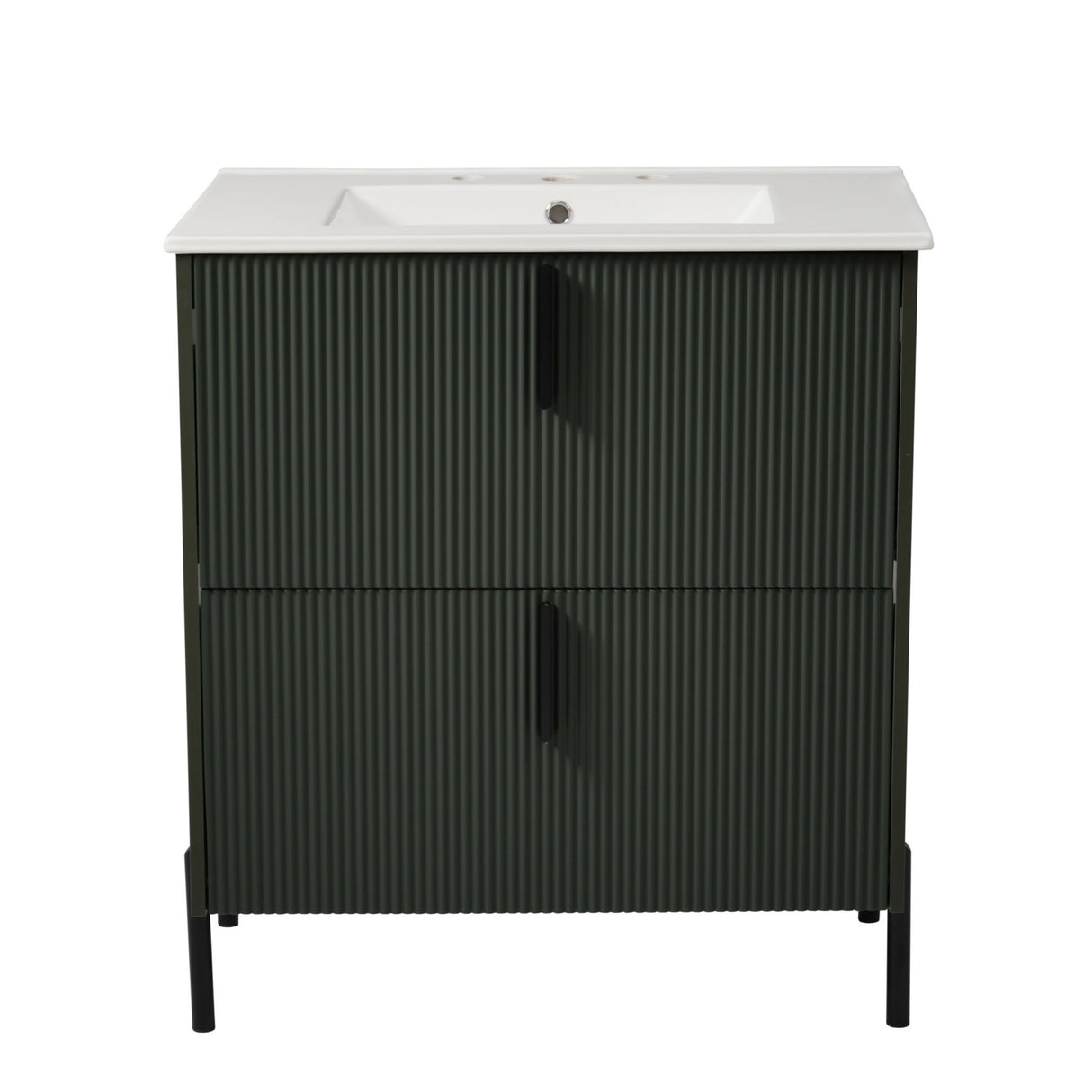 Bathroom Vanity With Ceramic Sink, Fluted Design