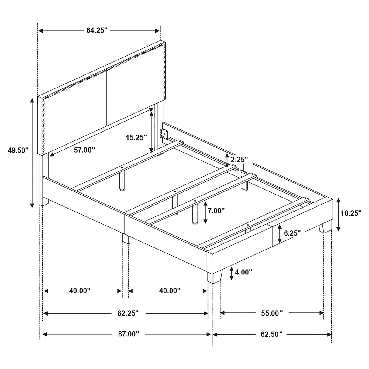 Queen Bed With Nailhead Trim - Charcoal
