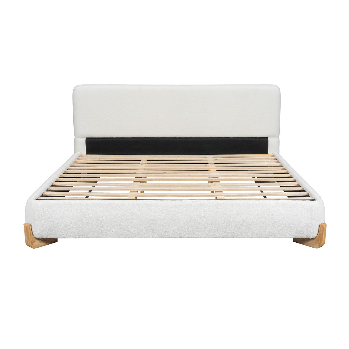 Elegant Boucle Upholstered Bed With Solid Wood Feet