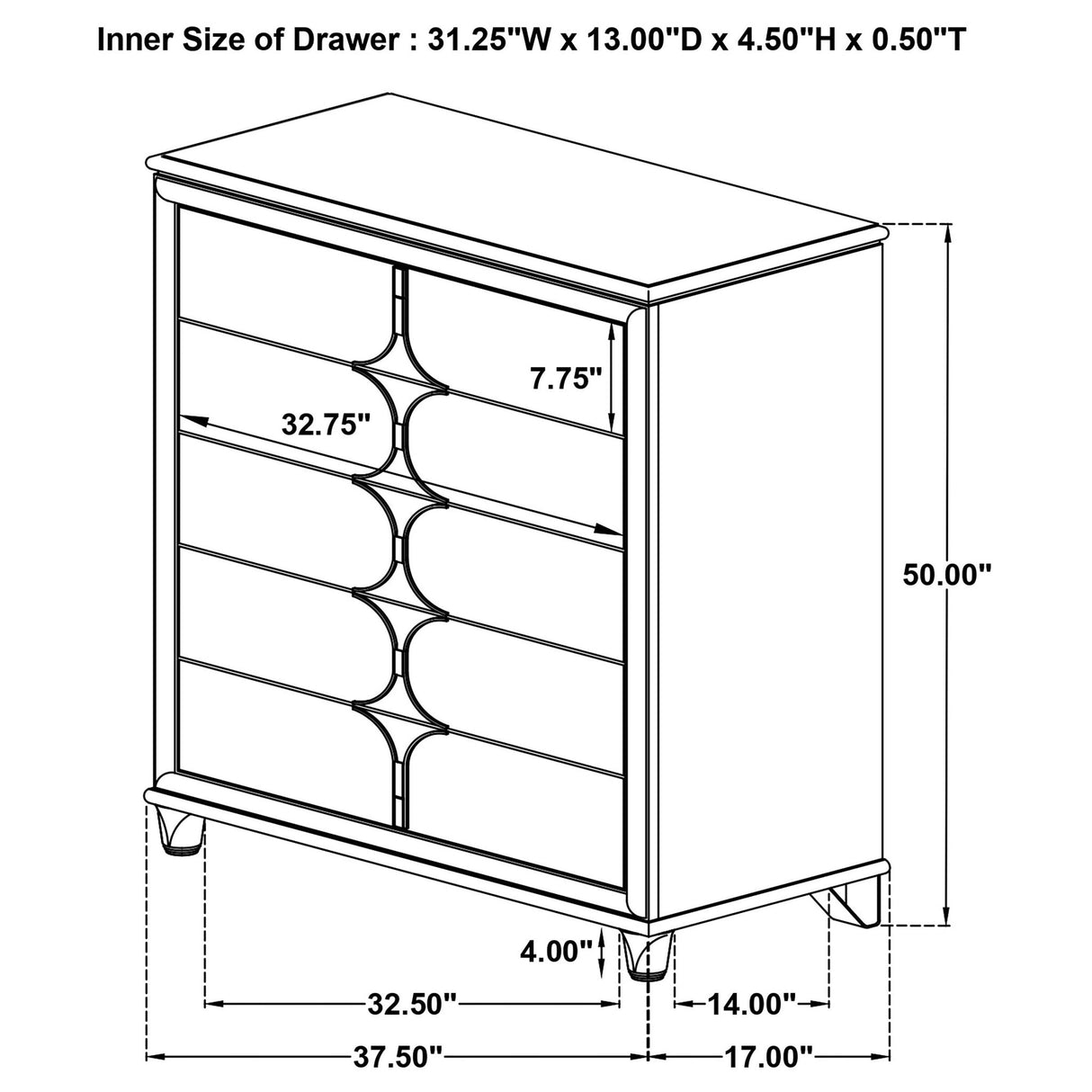 Gwendolyn - 5 Drawer Bedroom Chest Of Drawers - White