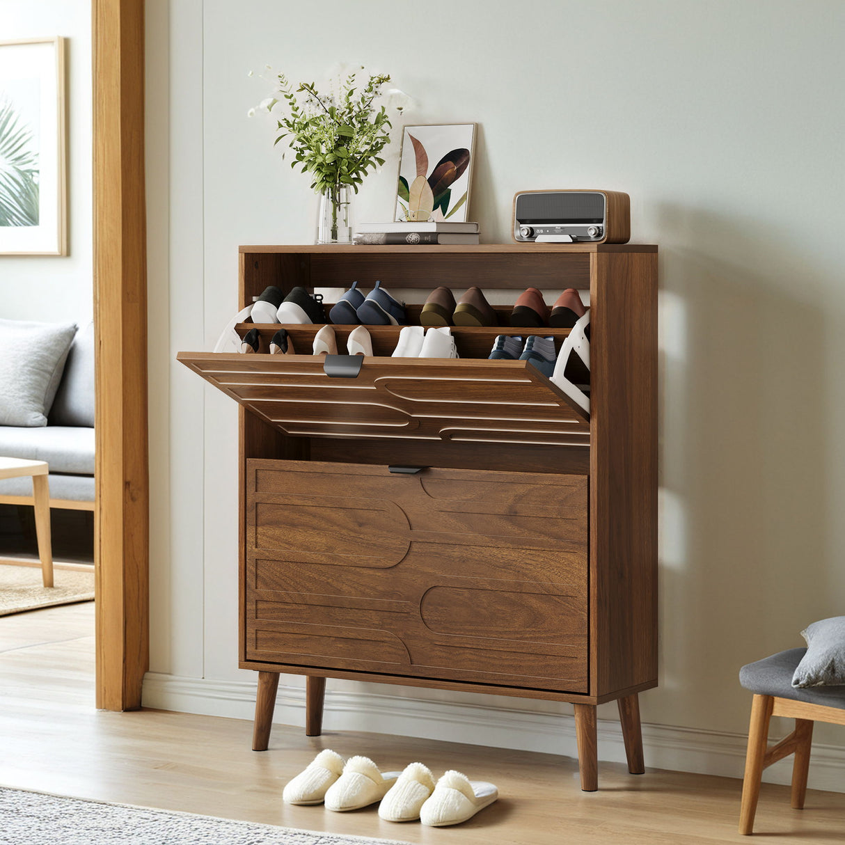 Medieval - Independent Shoe Cabinet With 2 Flip Drawers