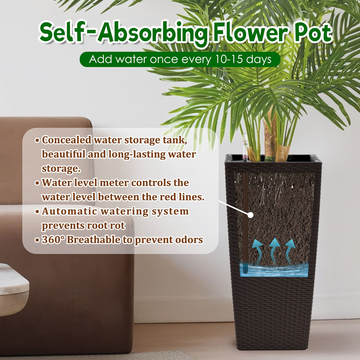 Indoor Outdoor Planter With Automatic Watering System