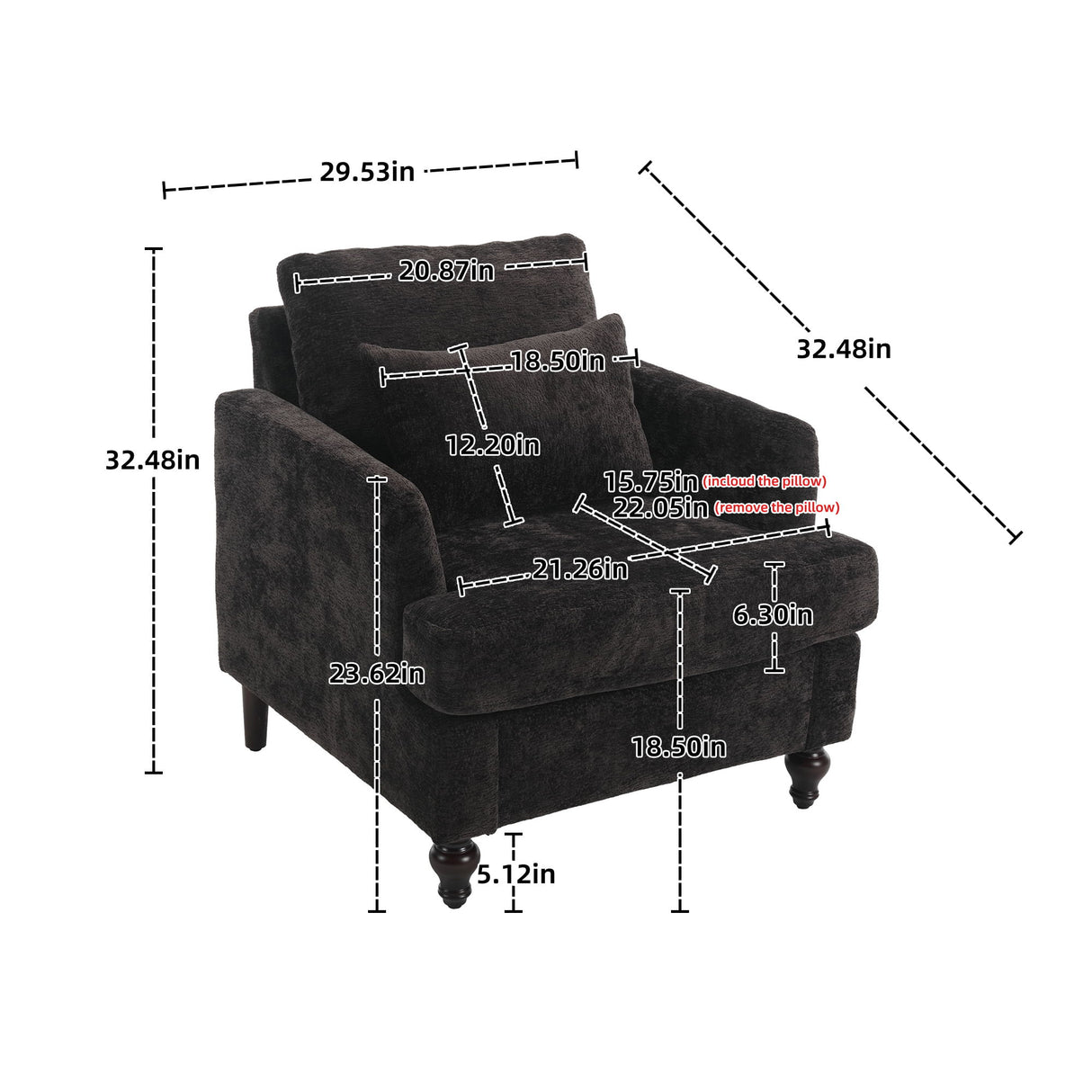 Modern Mid Century Wood Frame Armchair With Tufted Design