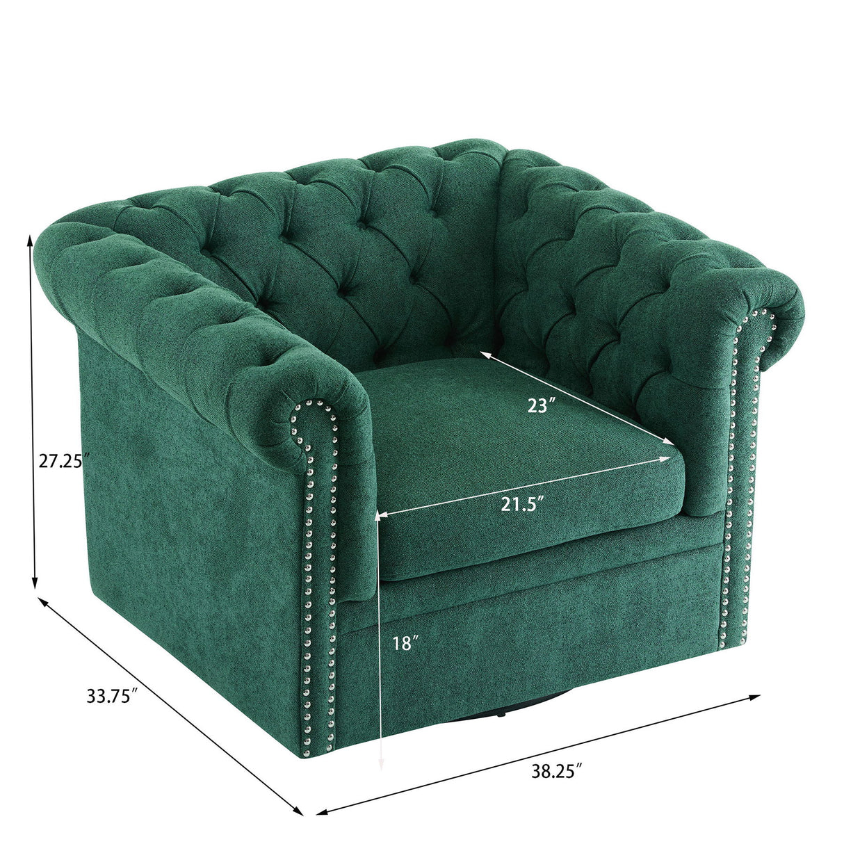 Chesterfield Swivel Club Chair With 360 Degree Rotation - Dark Green