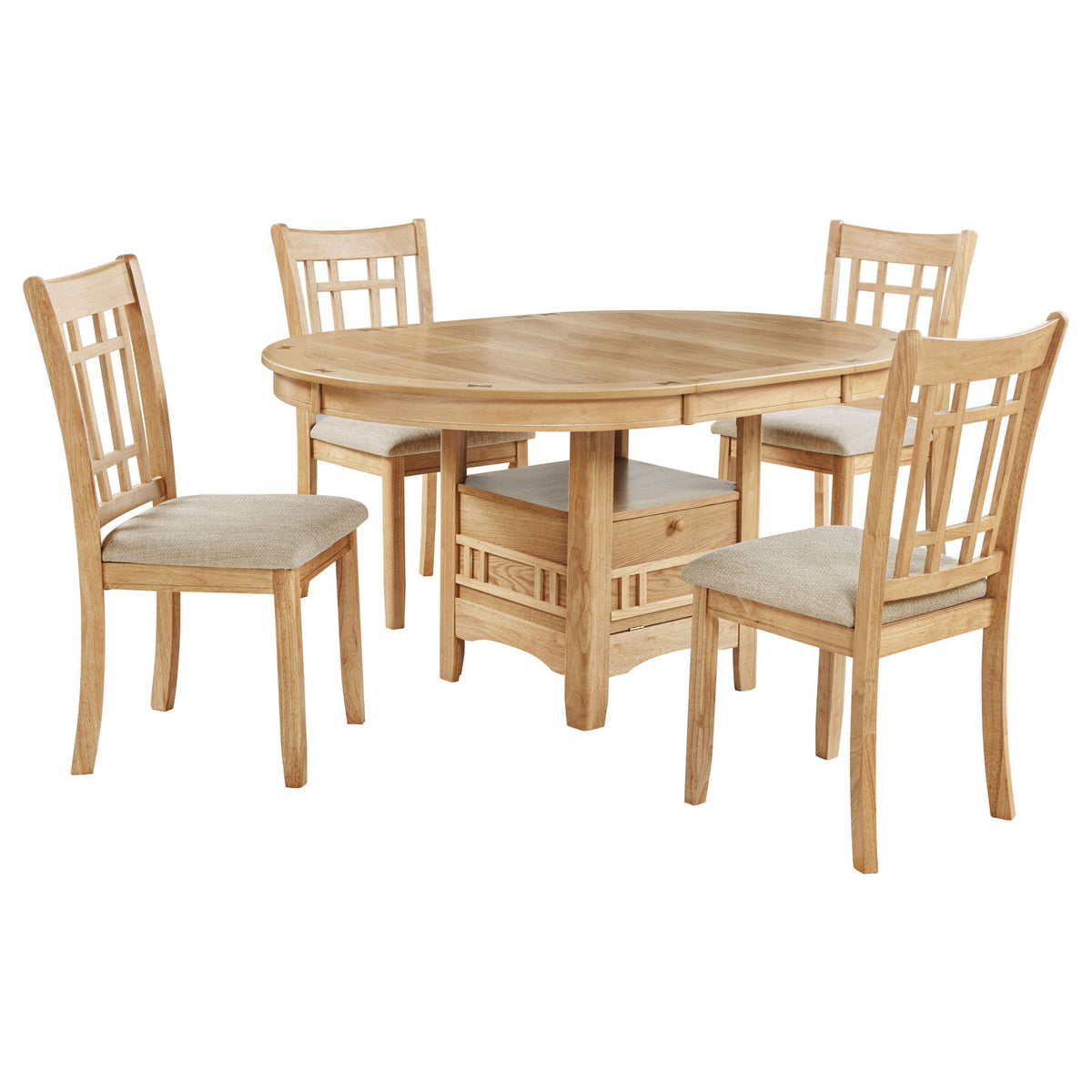 Davis - 5 Piece Oval Extension Leaf Dining Set With Pedestal Base - Light Oak