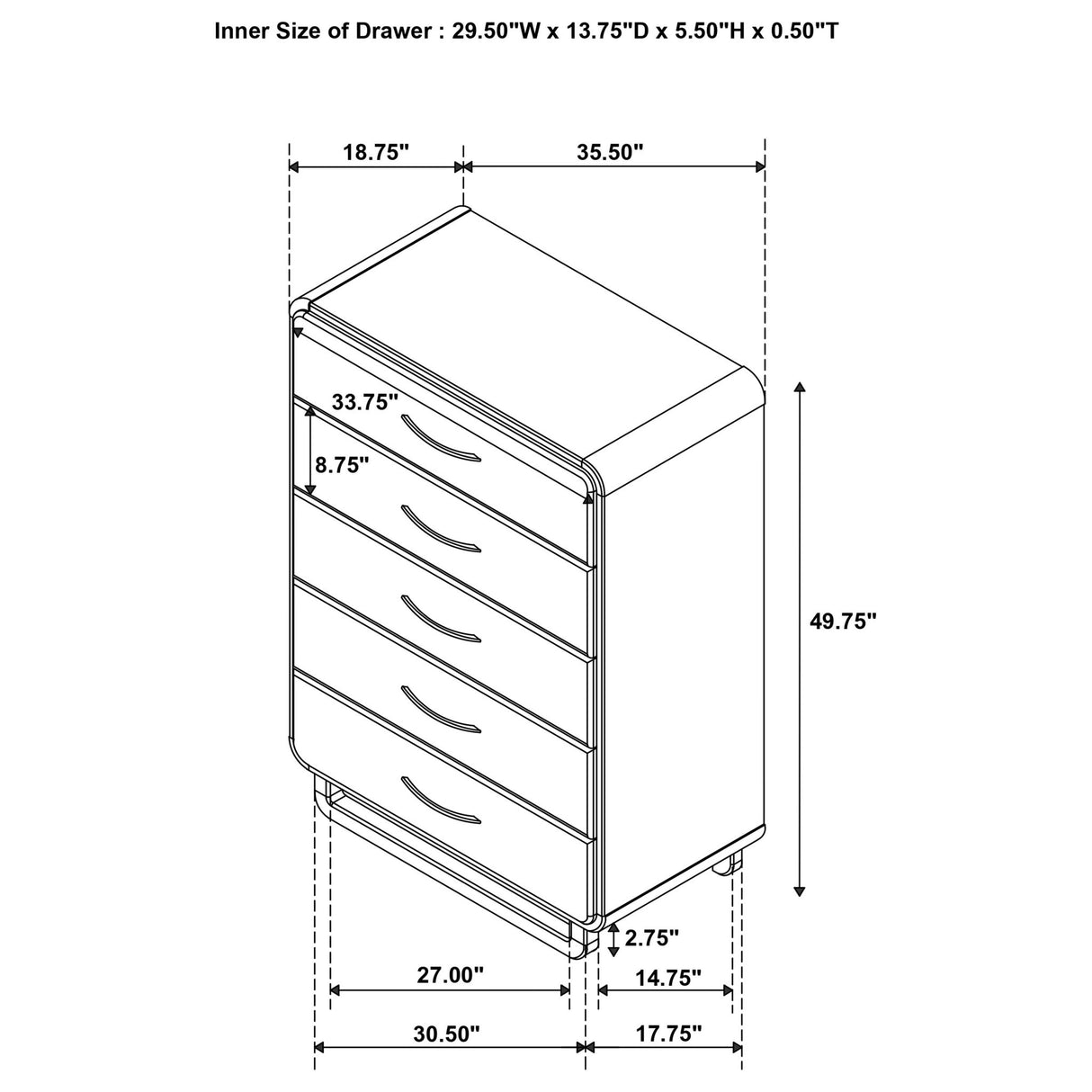 Tully - 5 Drawer Chest - Nutmeg Brown