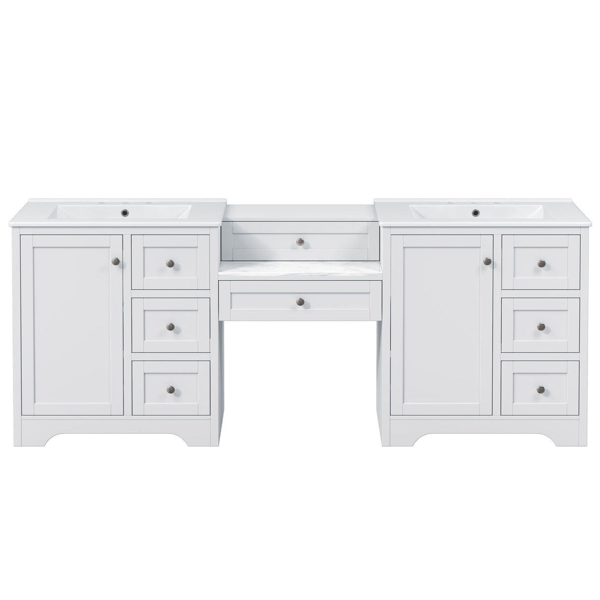 Double Sink Bathroom Vanity With Countertop, 2 Ceramic Sinks, 6 Drawers, Soft Close Design