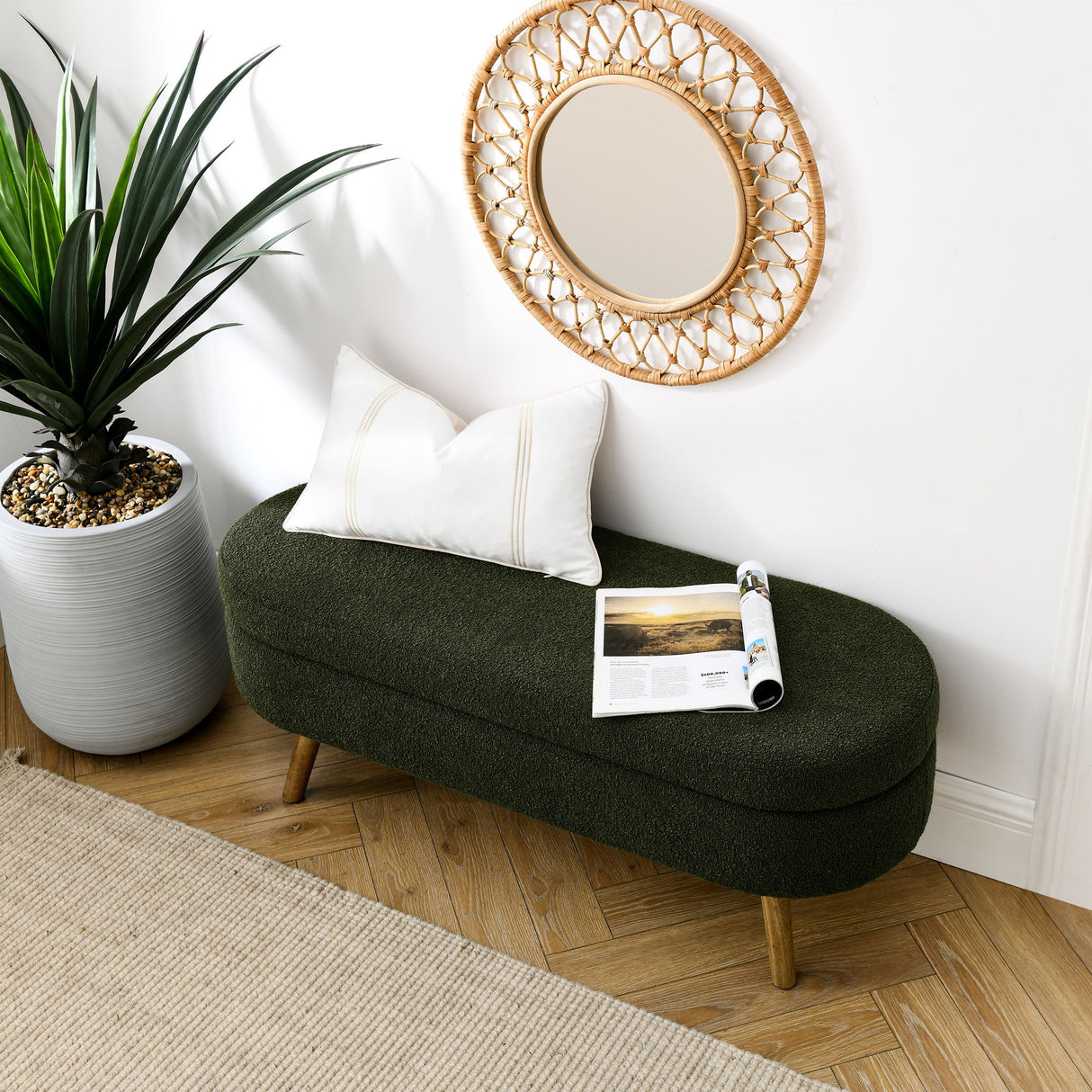 Ottoman Oval Storage Bench With Rubber Wood Legs