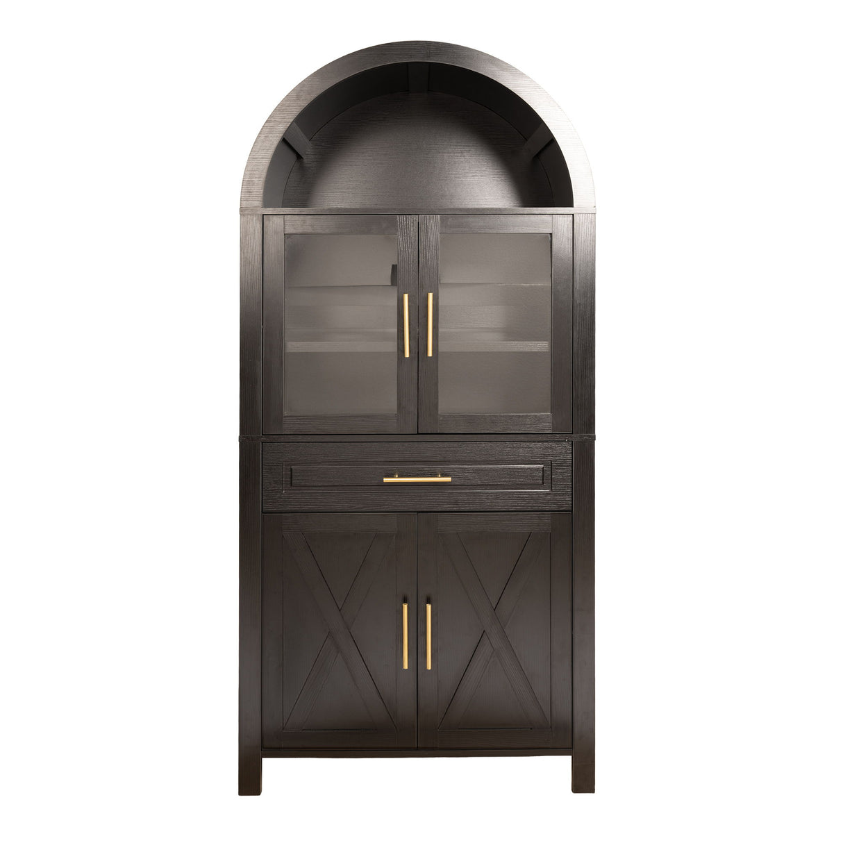 Arched Kitchen Pantry Cabinet With With Adjustable Shelves And Barn Door - Black