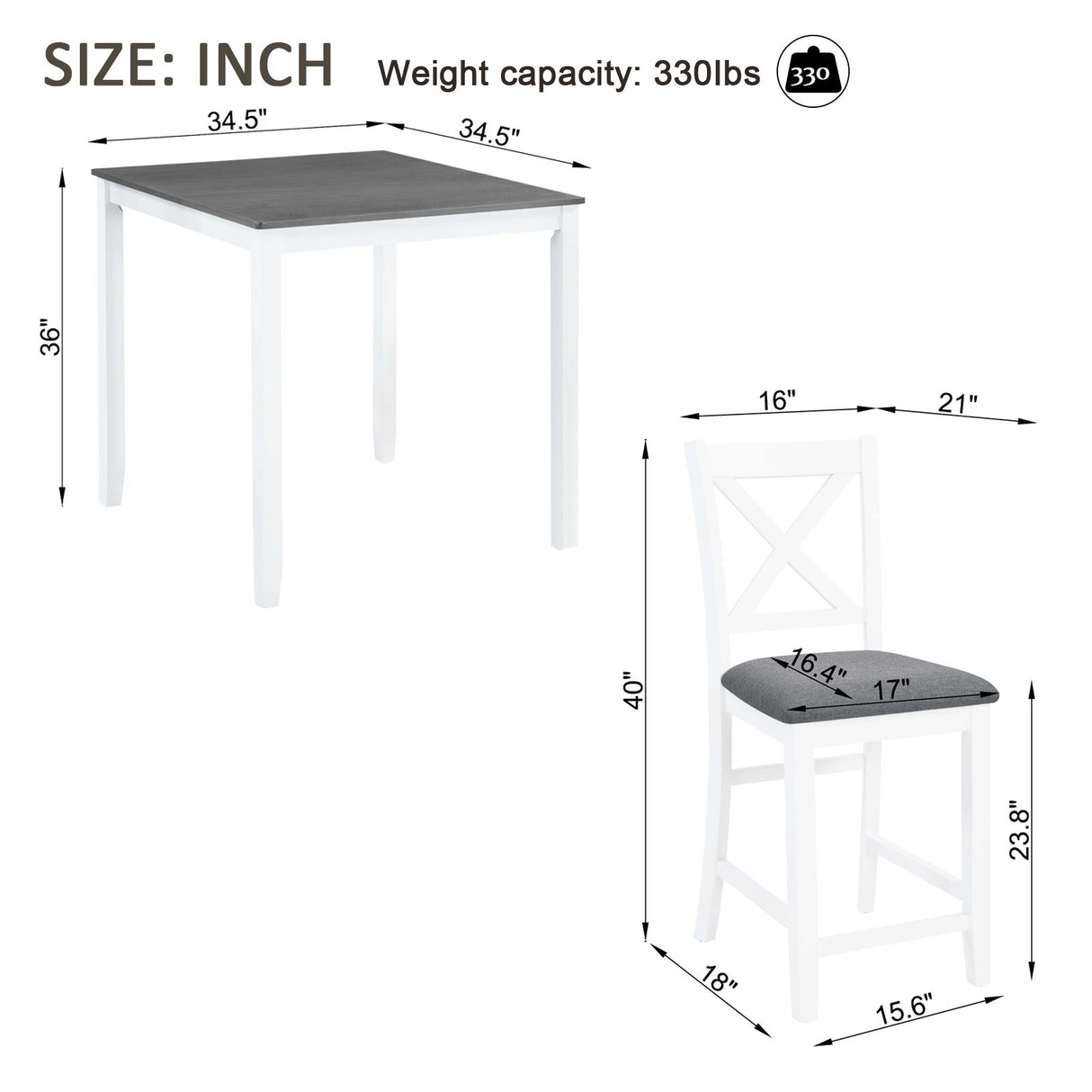 5 Piece Counter Height Dining Table Set With 4 Chairs