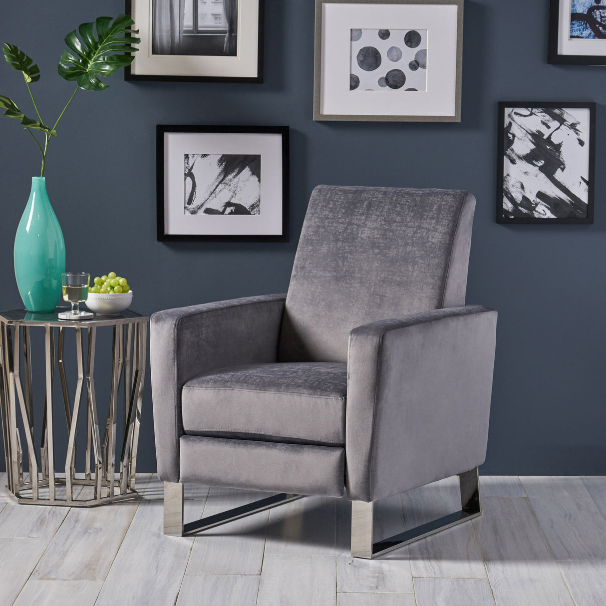 Bolt - Upholstered Recliner Chair With Stainless Steel Base - Gray / Chrome