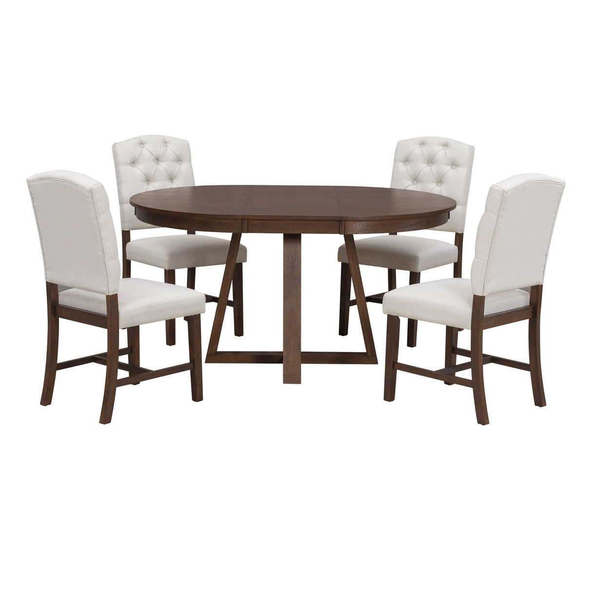 Dining Set With Leaf Round Table And 4 Upholstered Chairs