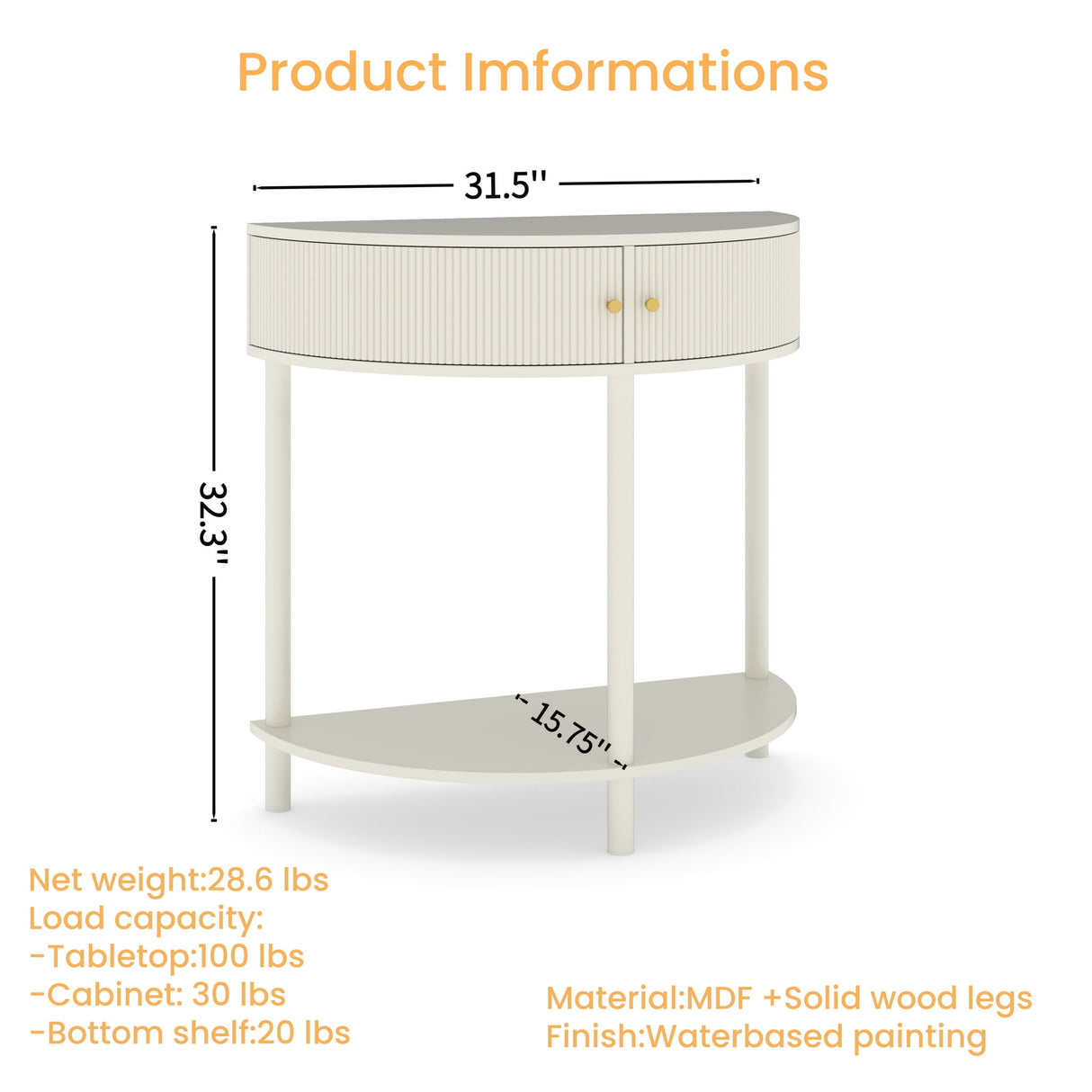 Demi Lune - Console Table With 2 Storage Drawers
