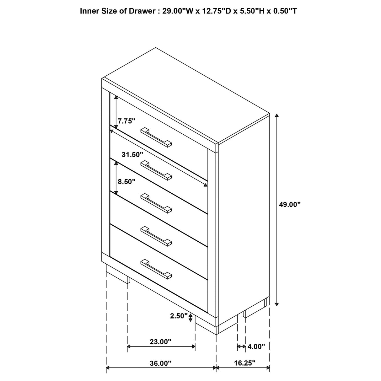 Polk - 5 Drawer Bedroom Chest
